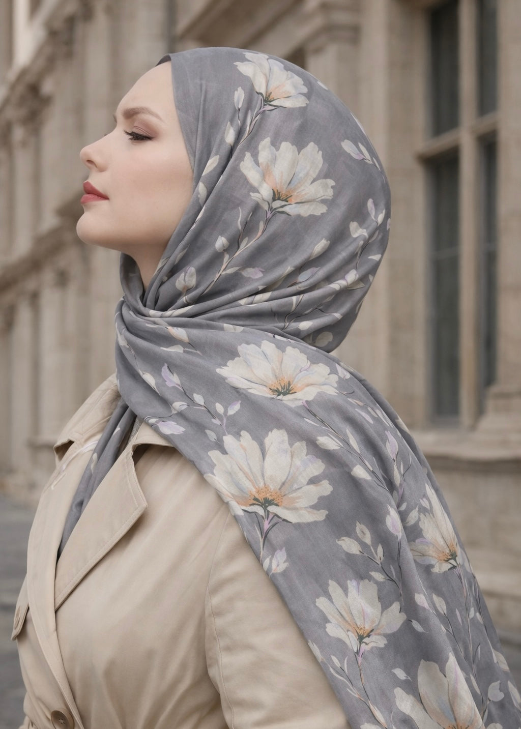 Silk Garden Hijab - Silk Gray