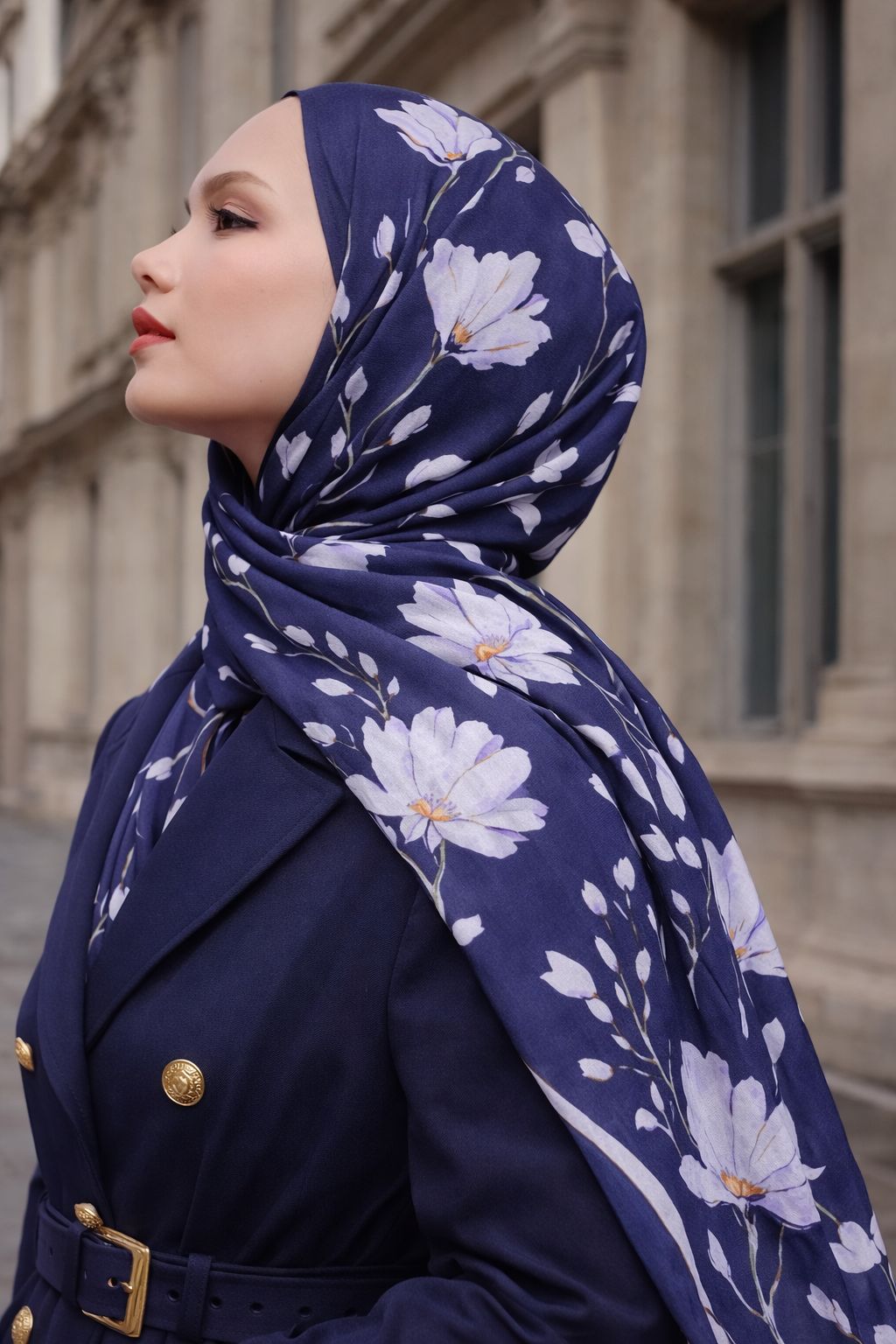 Silk Garden Hijab - Navy Blue