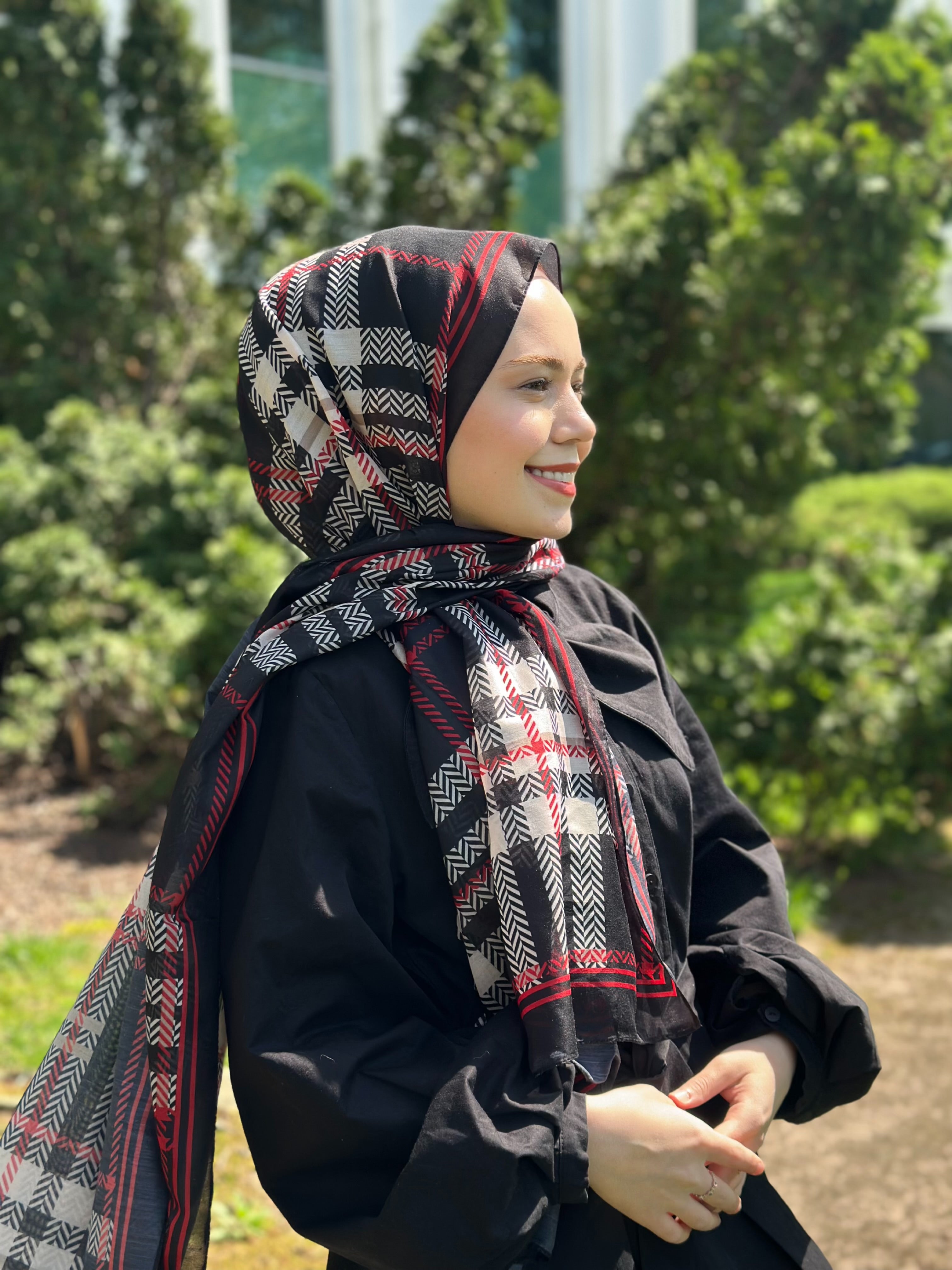 Plaid Hijab - Black Burgundy