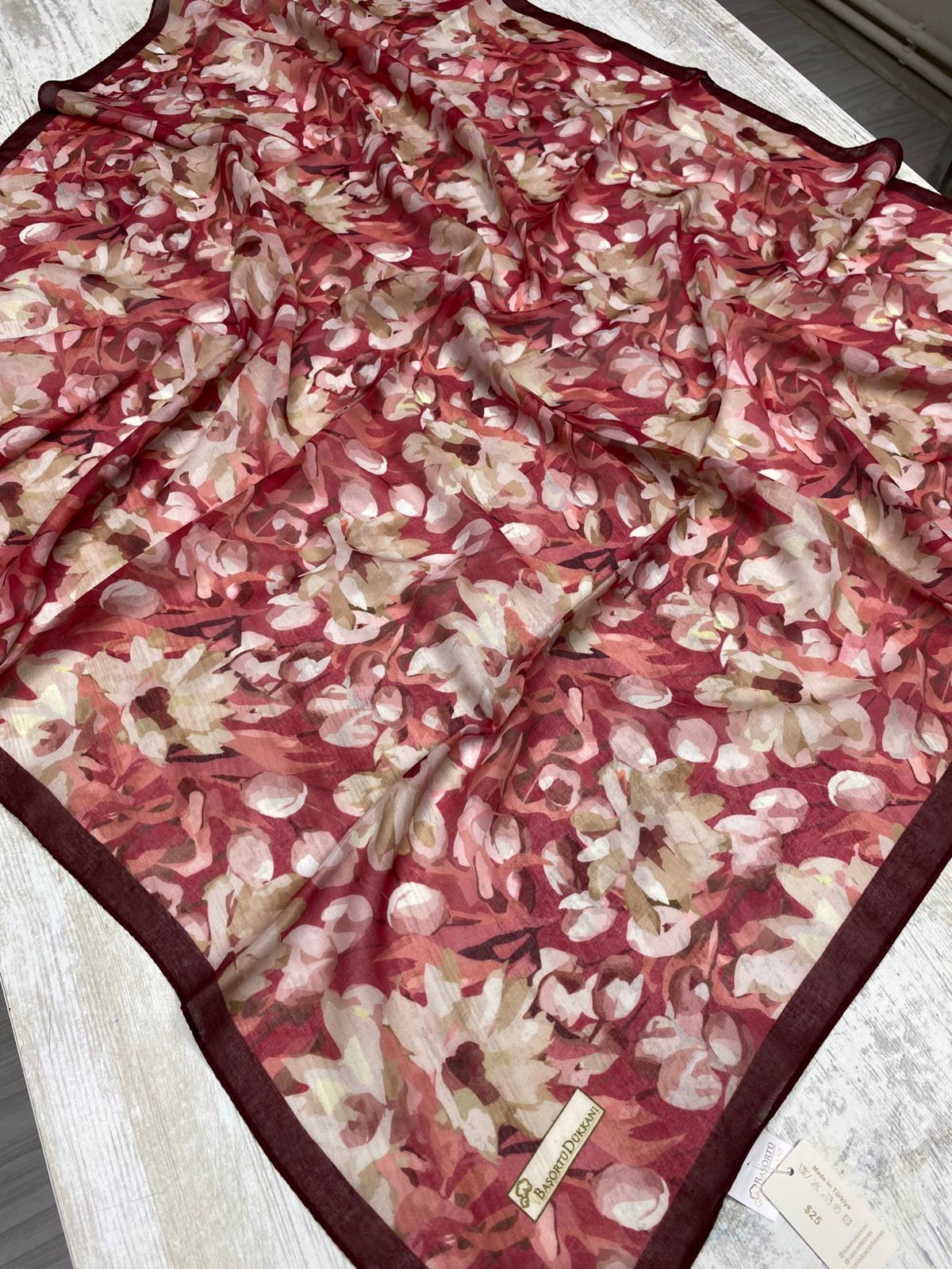 Garden Design Square Scarf - Burgundy