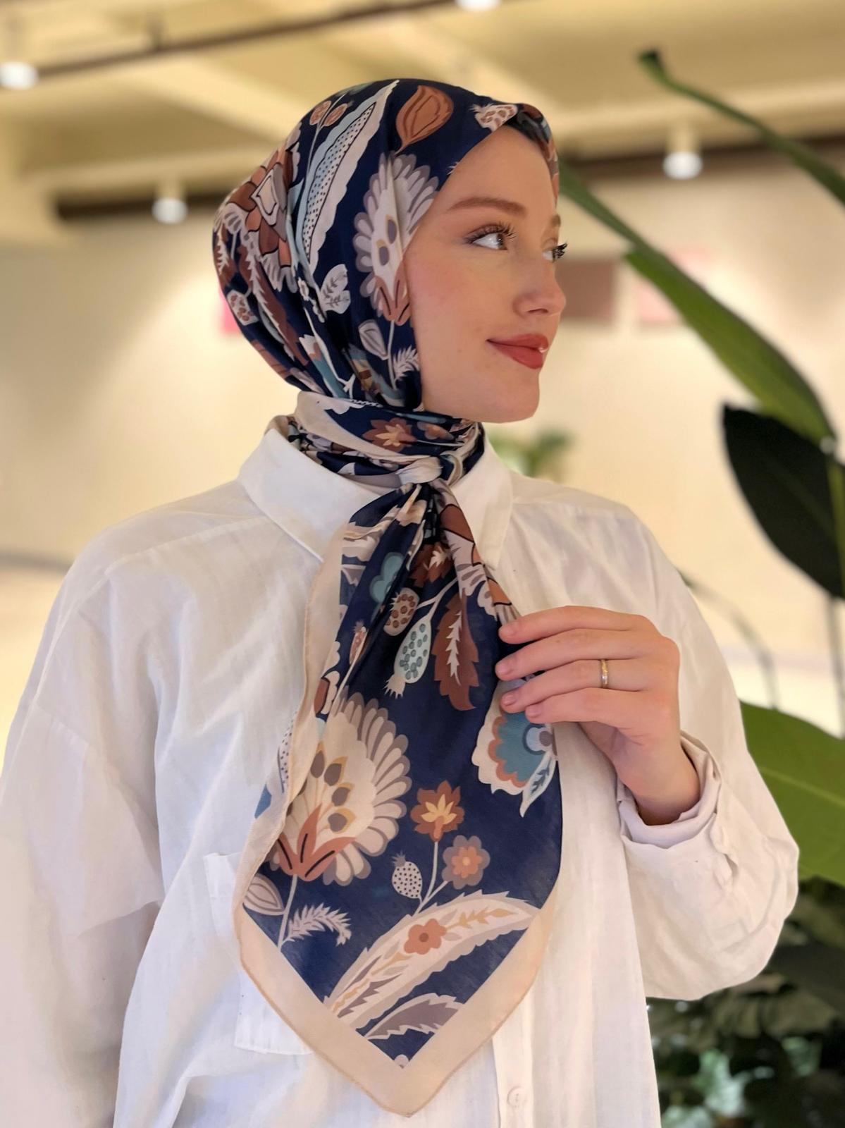 Ethnic Square Scarf - Navy Blue