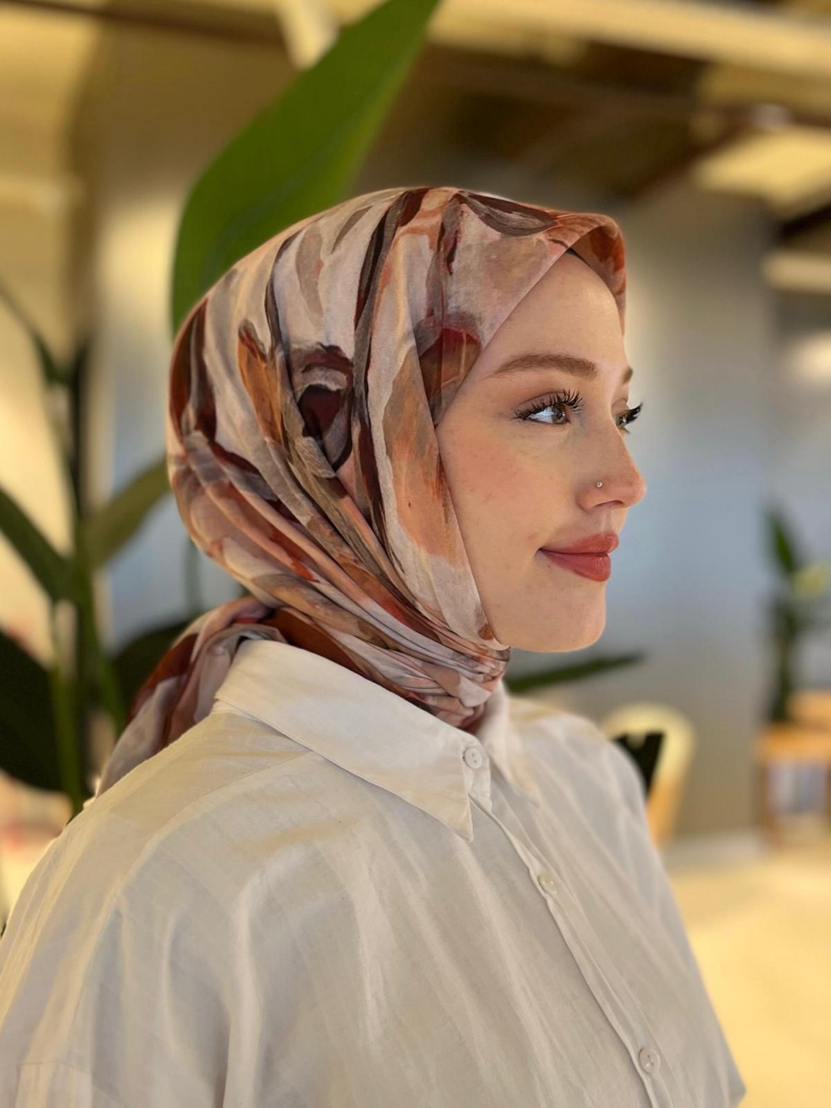 Floral Brush Square Scarf - Chocolate Brown