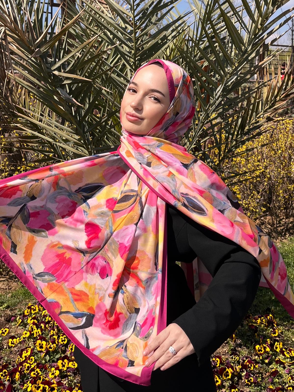 Floral Brush Hijab - Fuchsia