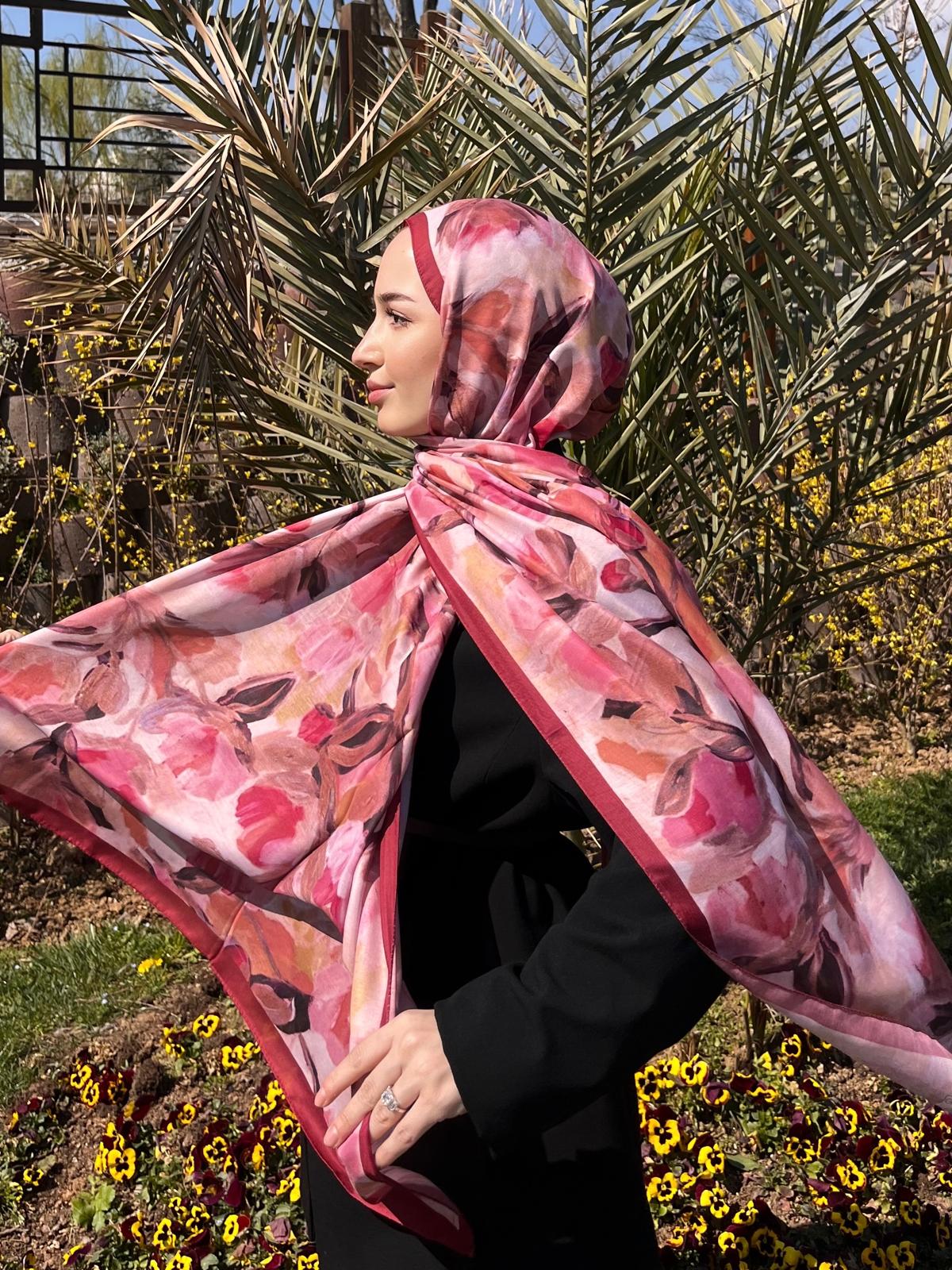 Floral Brush Hijab - Cinnamon