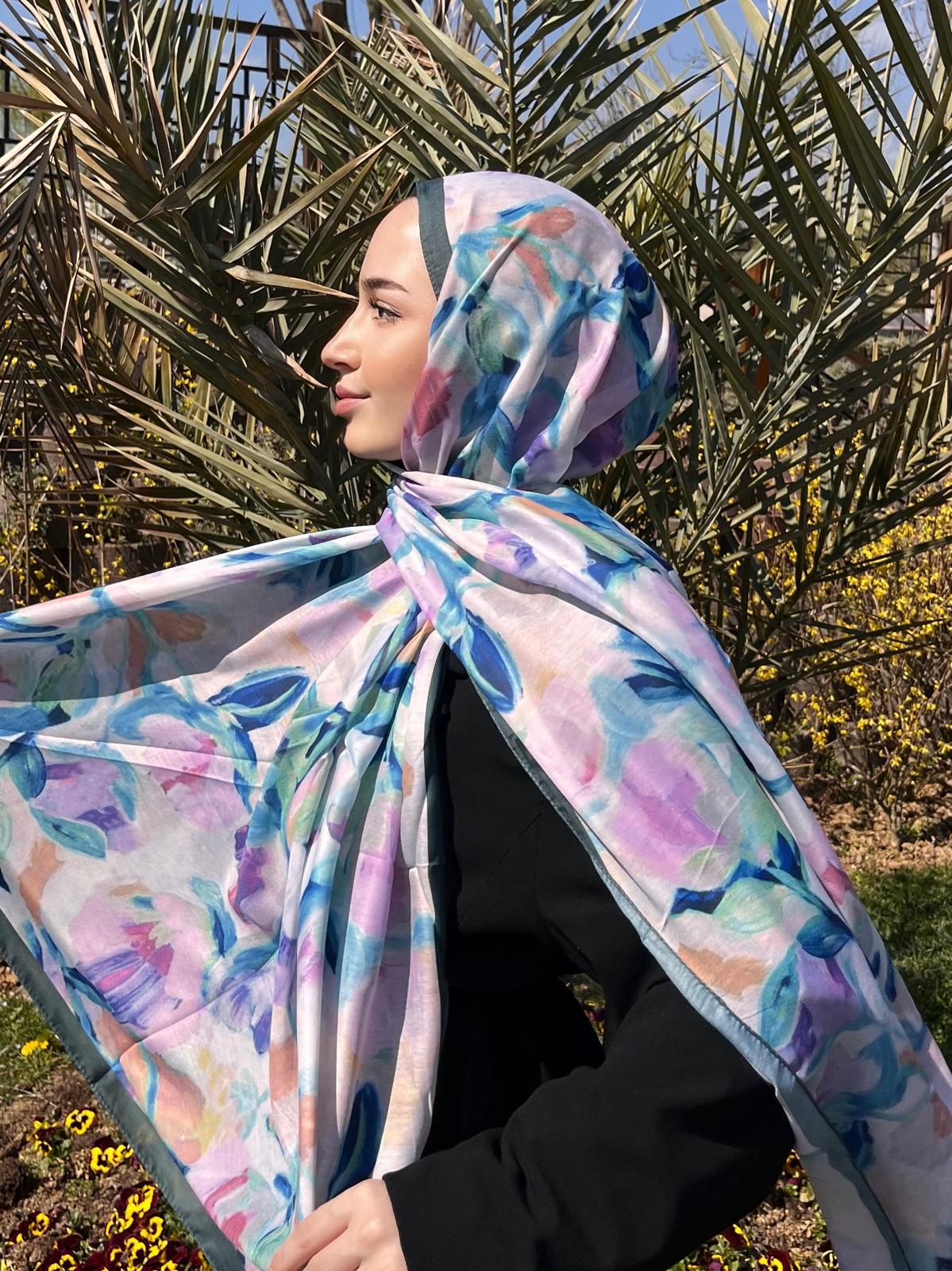Floral Brush Hijab - Emerald Blue