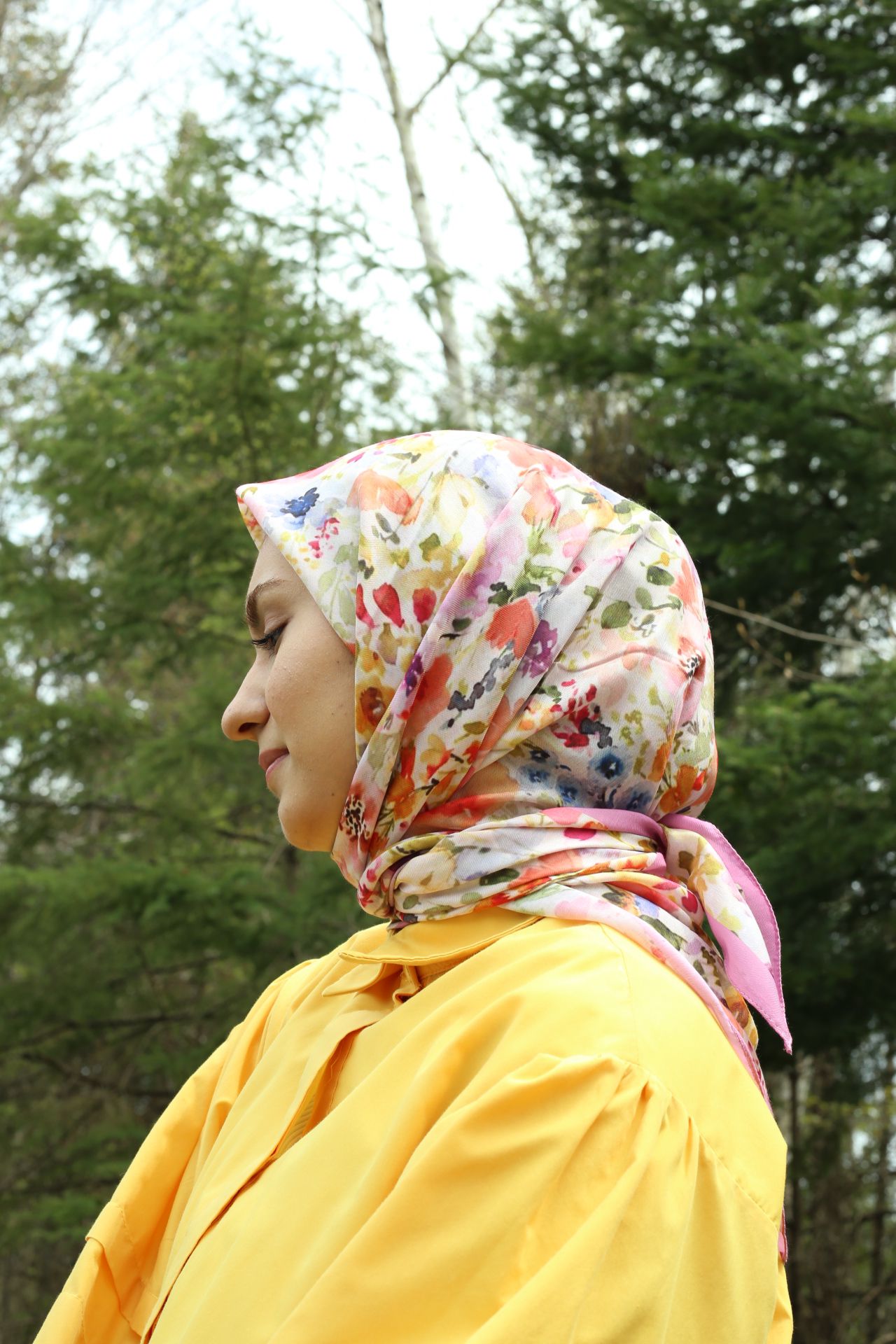 Watercolor Floral Square Scarf - Pink