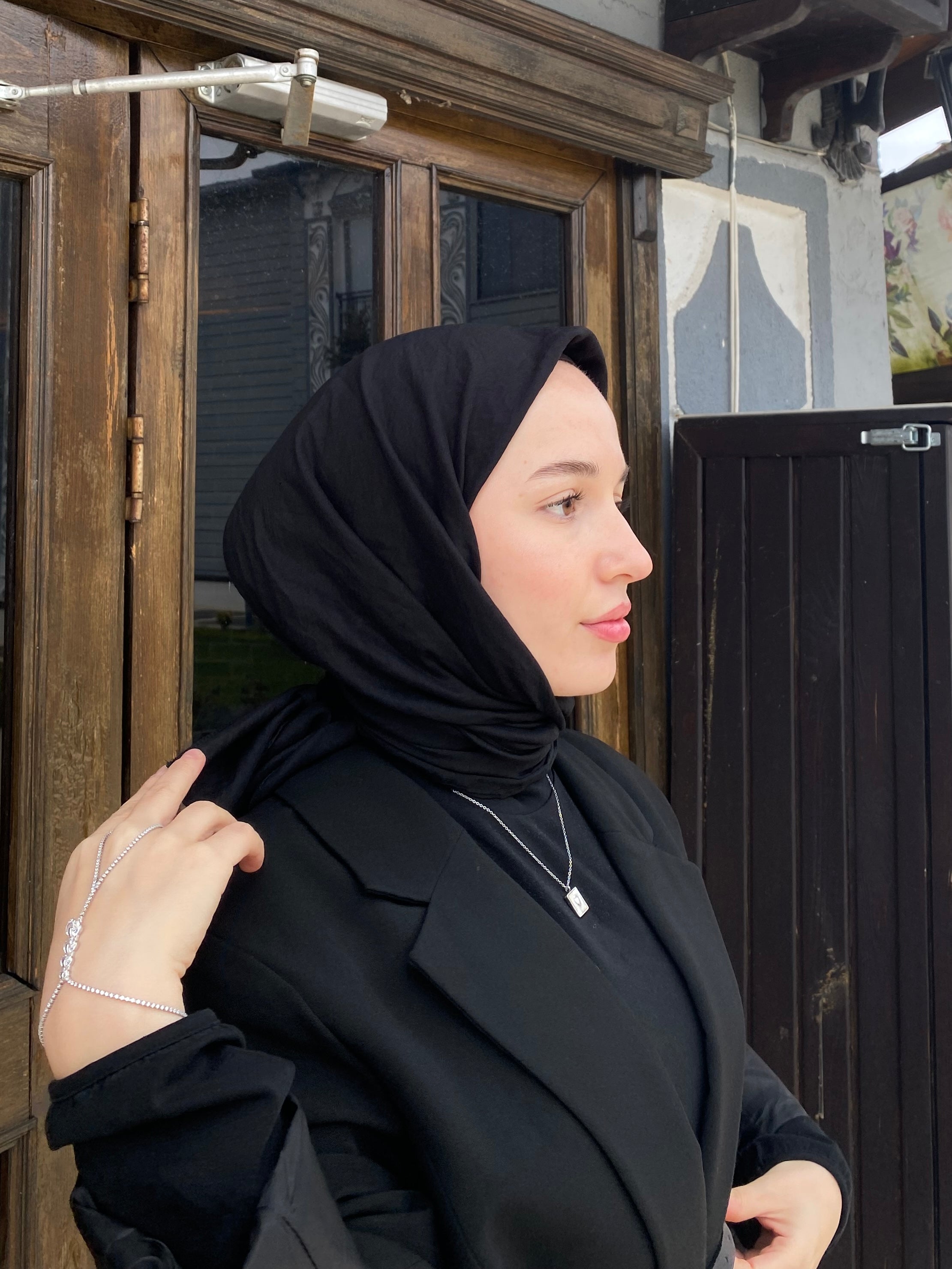 Viscose Voile Square Scarf - Black