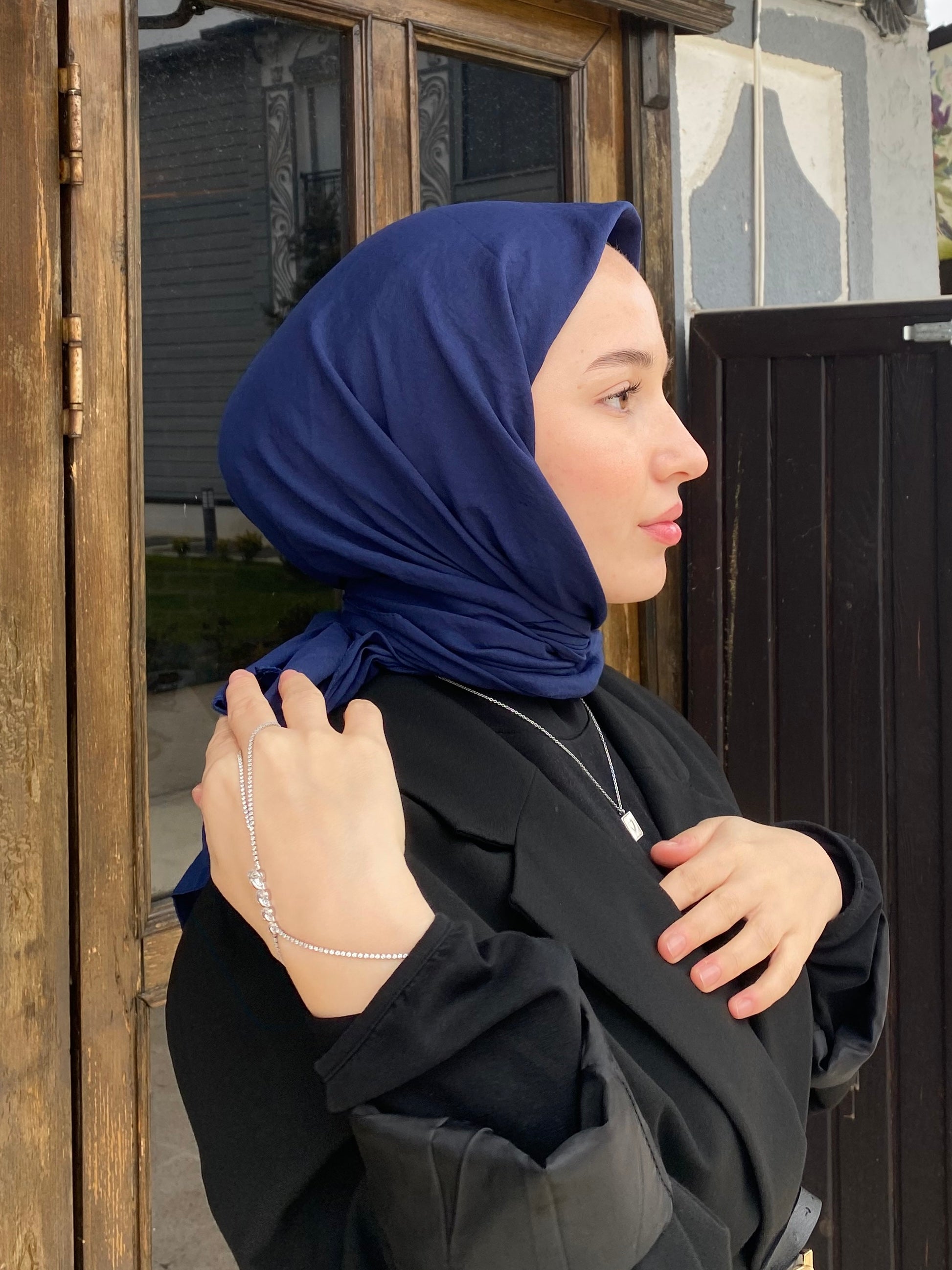 Viscose Voile Square Scarf - Light Navy