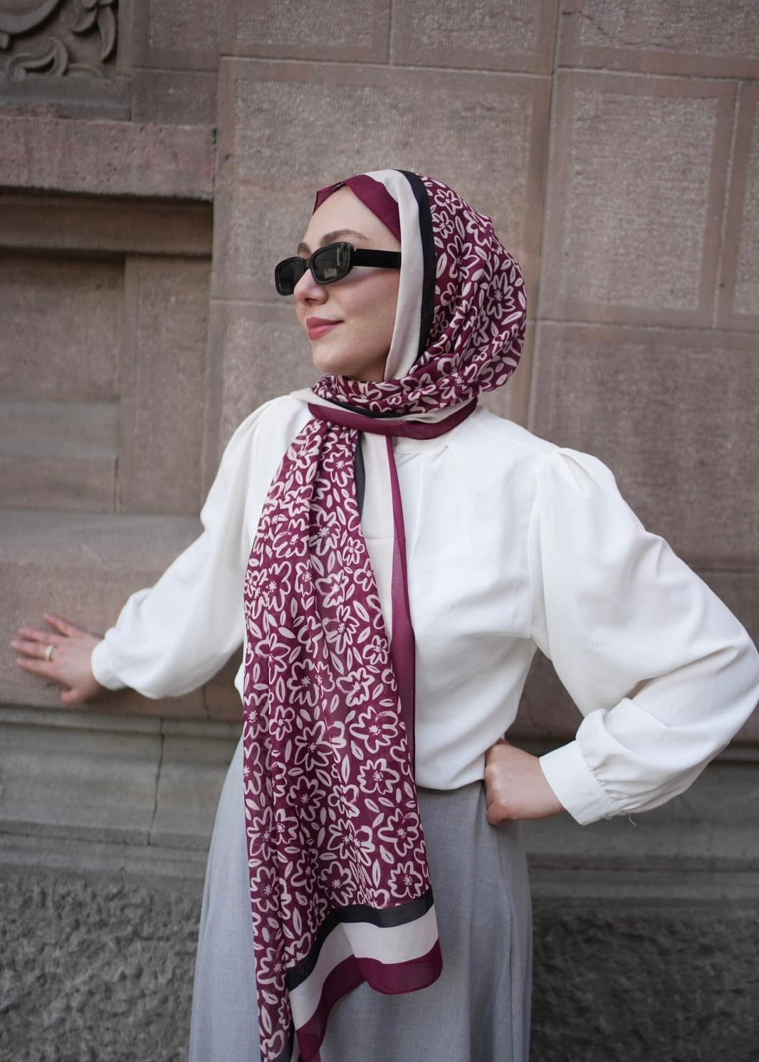 Flora Line Hijab - Burgundy