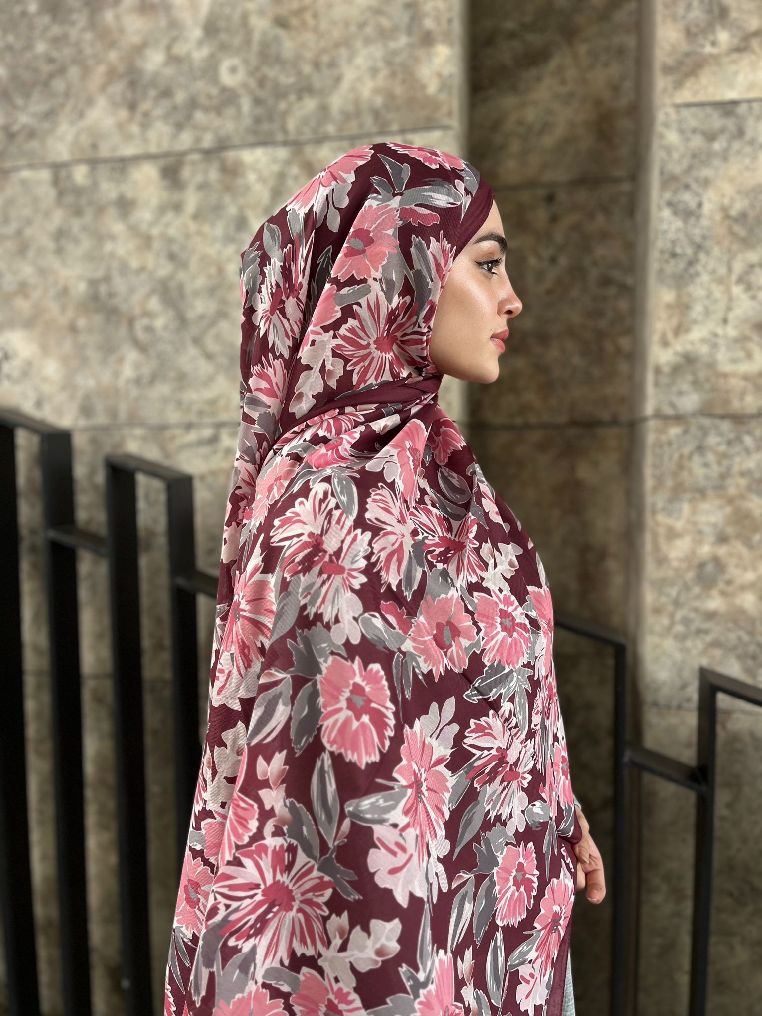 Matilda Pattern Hijab - Burgundy