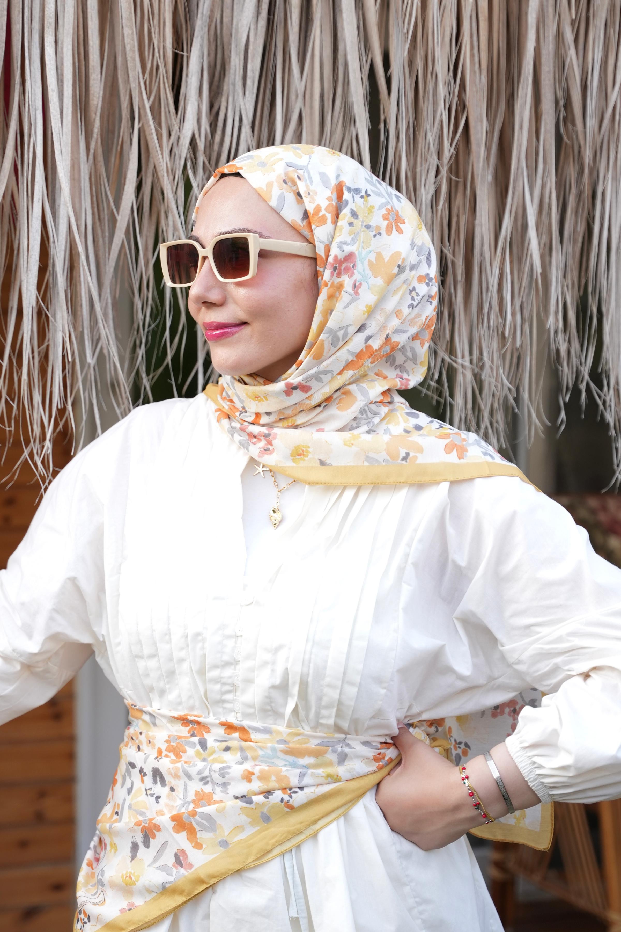 Primrose Pattern Hijab - Mustard