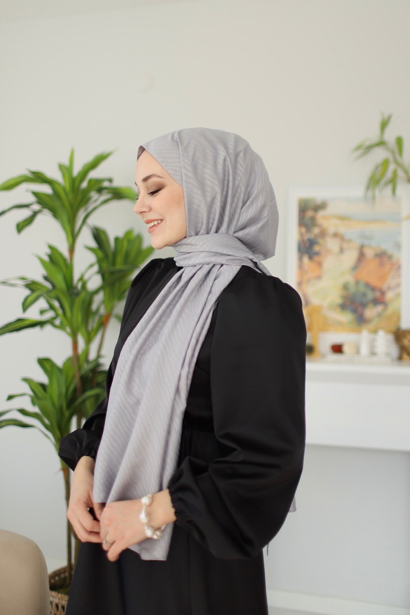 Jacquard Hijab - Silver Grey