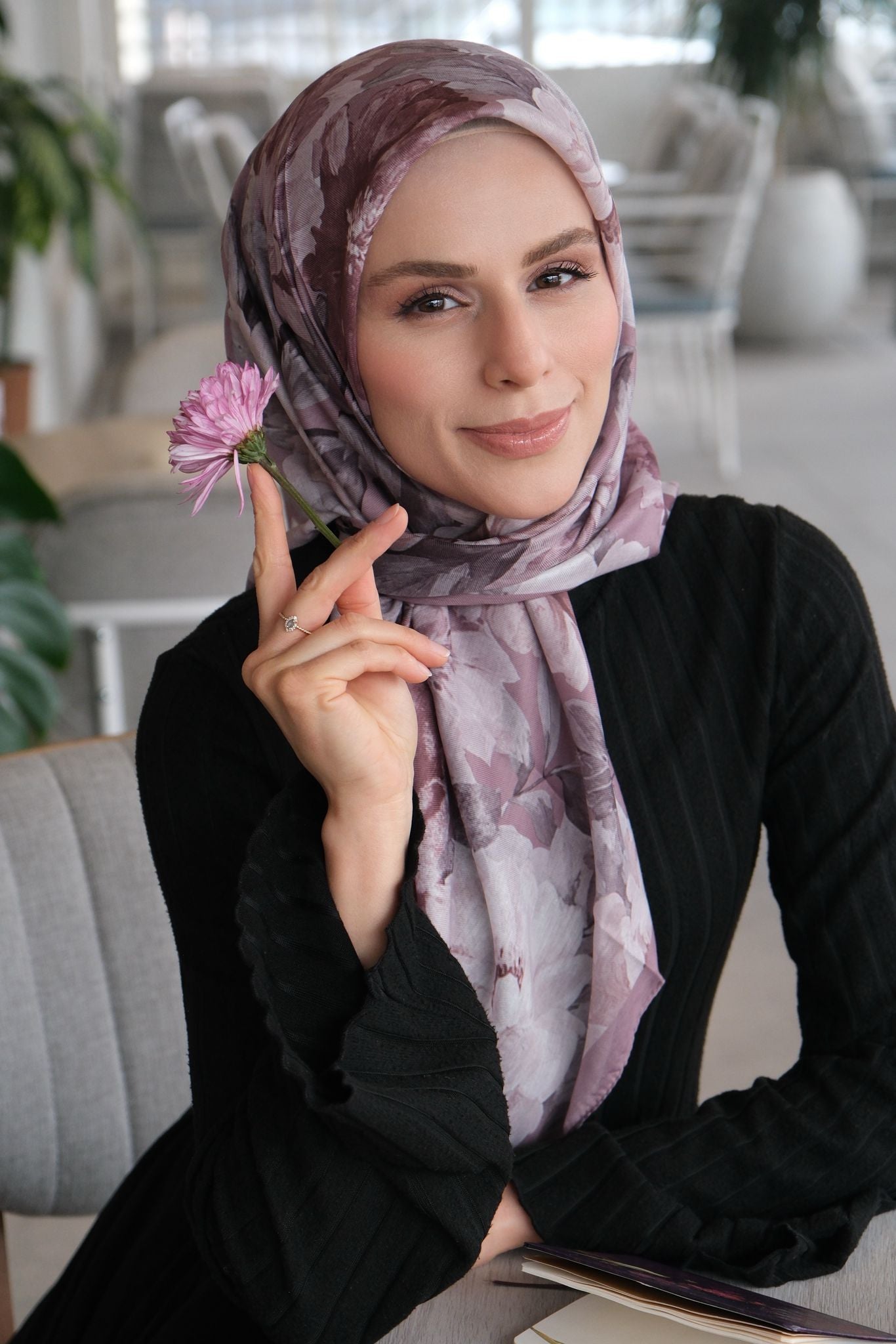 Velvet Bloom Square Scarf - Dried Rose