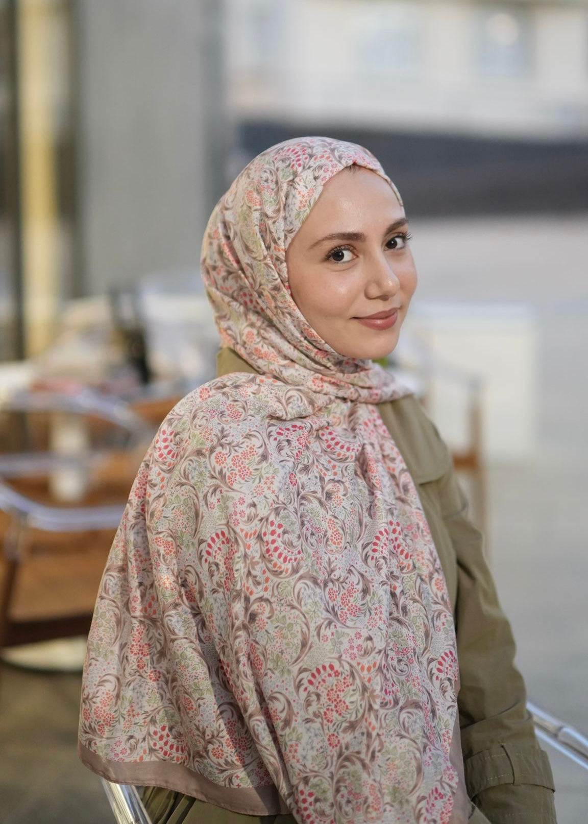 Nazeen Pattern Hijab - Taupe