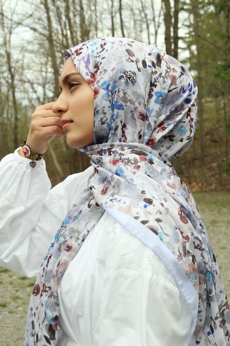 Watercolor Floral Hijab - Baby Blue
