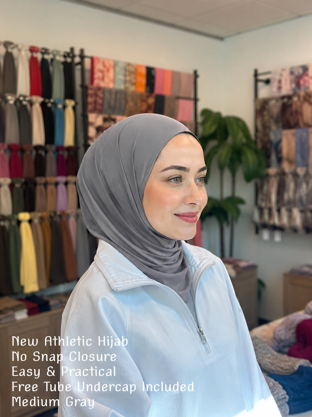 New Athletic Hijab -Medium Gray (No Snap Closure)