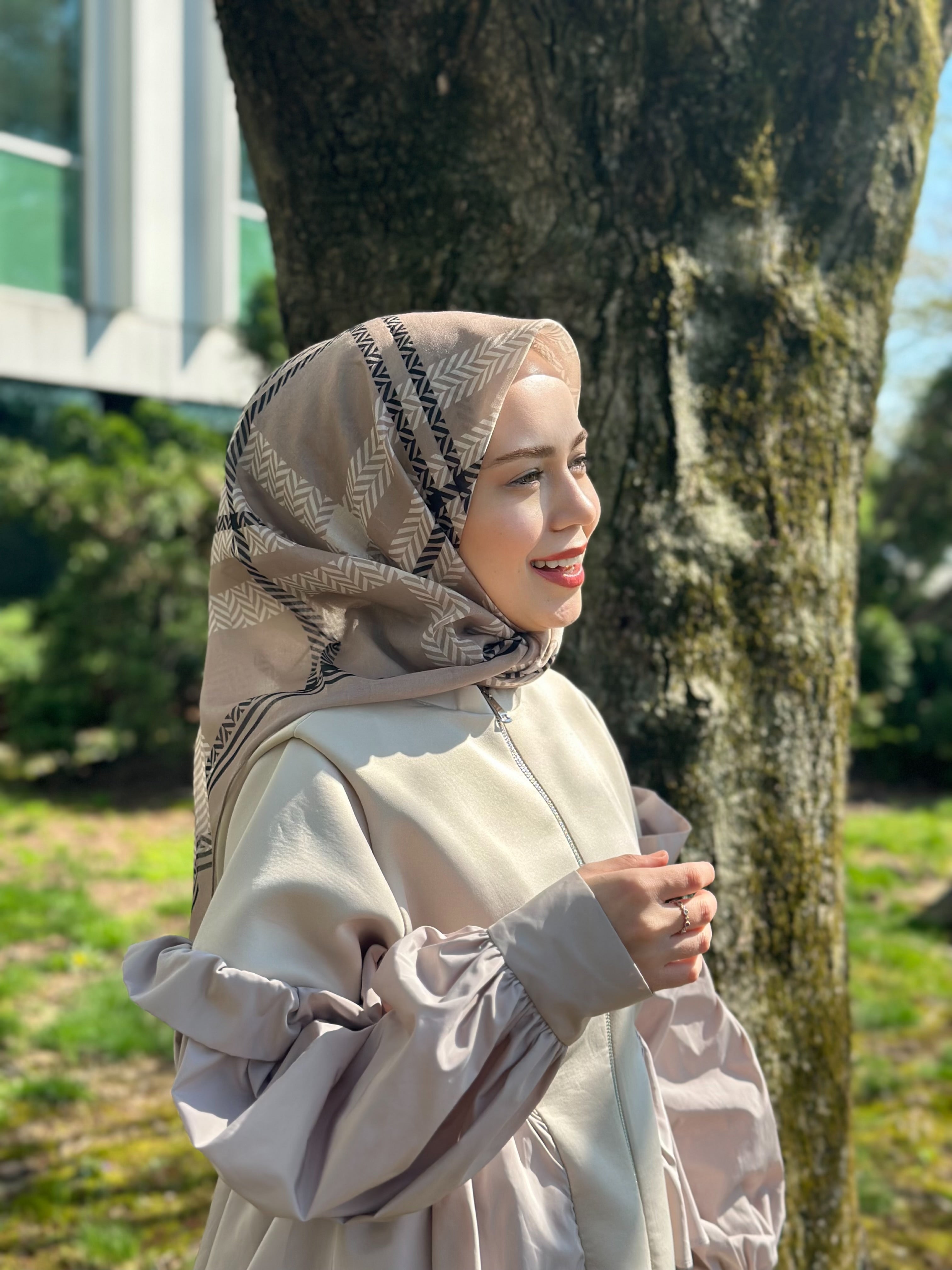 Plaid Square Scarf - Beige
