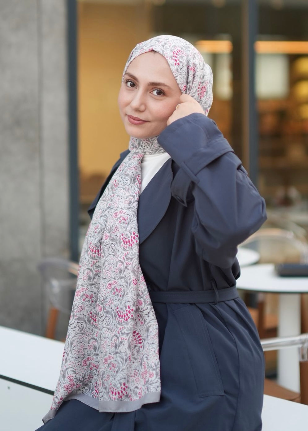 Nazeen Pattern Hijab - Gray