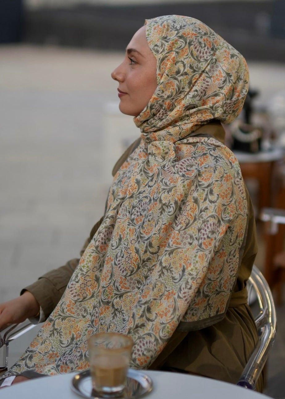 Nazeen Pattern Hijab - Khaki