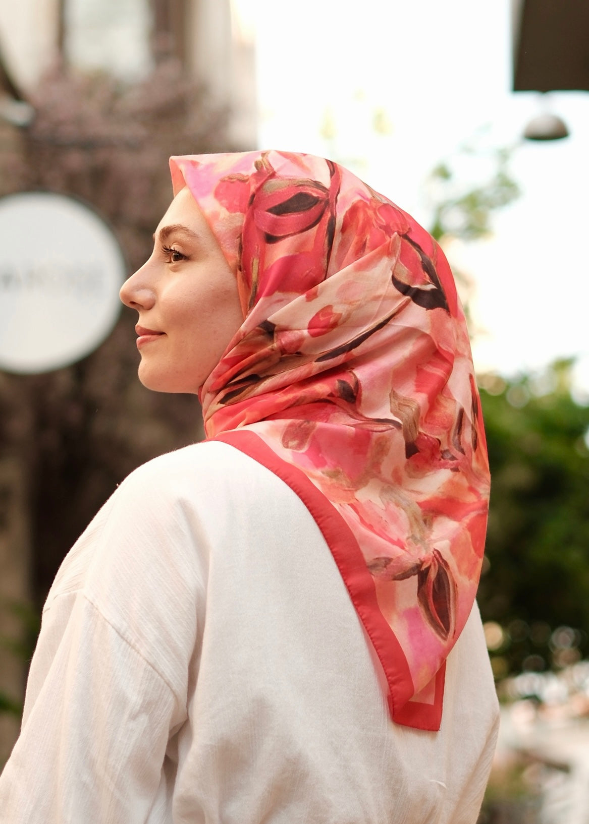 Floral Brush Square Scarf - Red