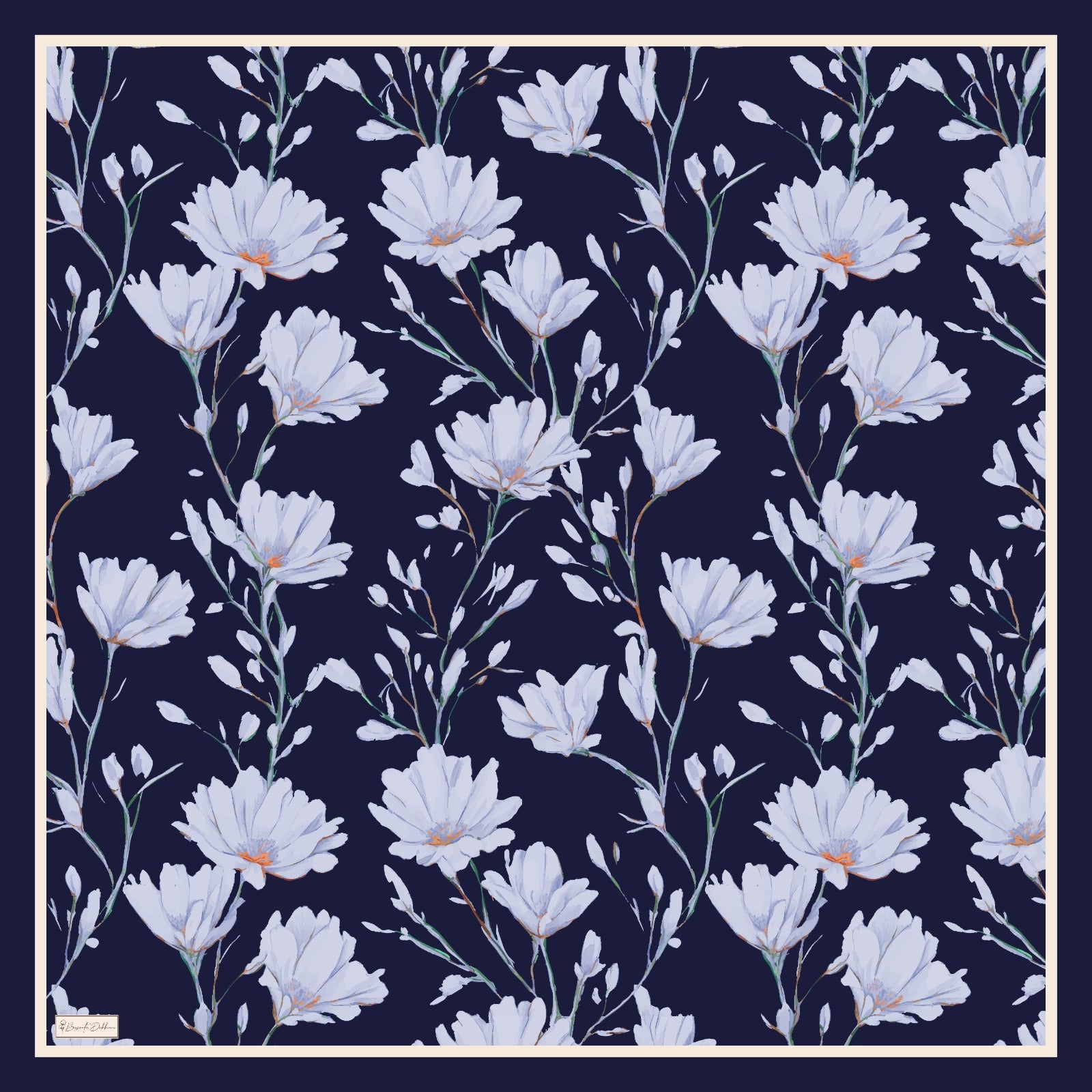 Silk Garden Square Scarf - Navy Blue