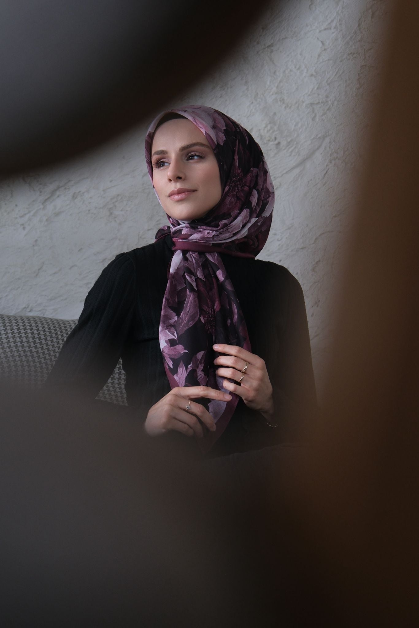 Velvet Bloom Square Scarf - Wine