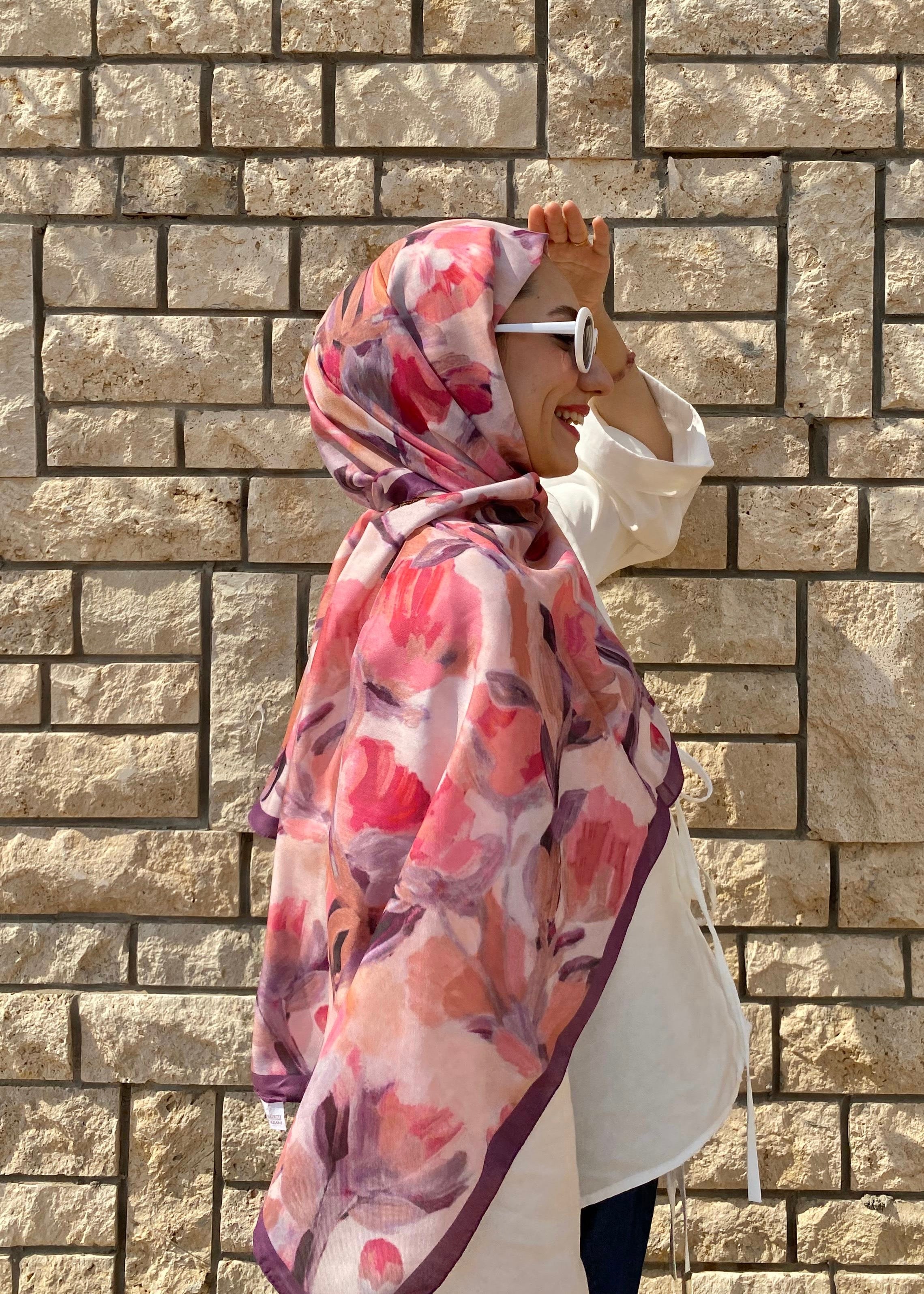 Floral Brush Hijab - Purple Pink