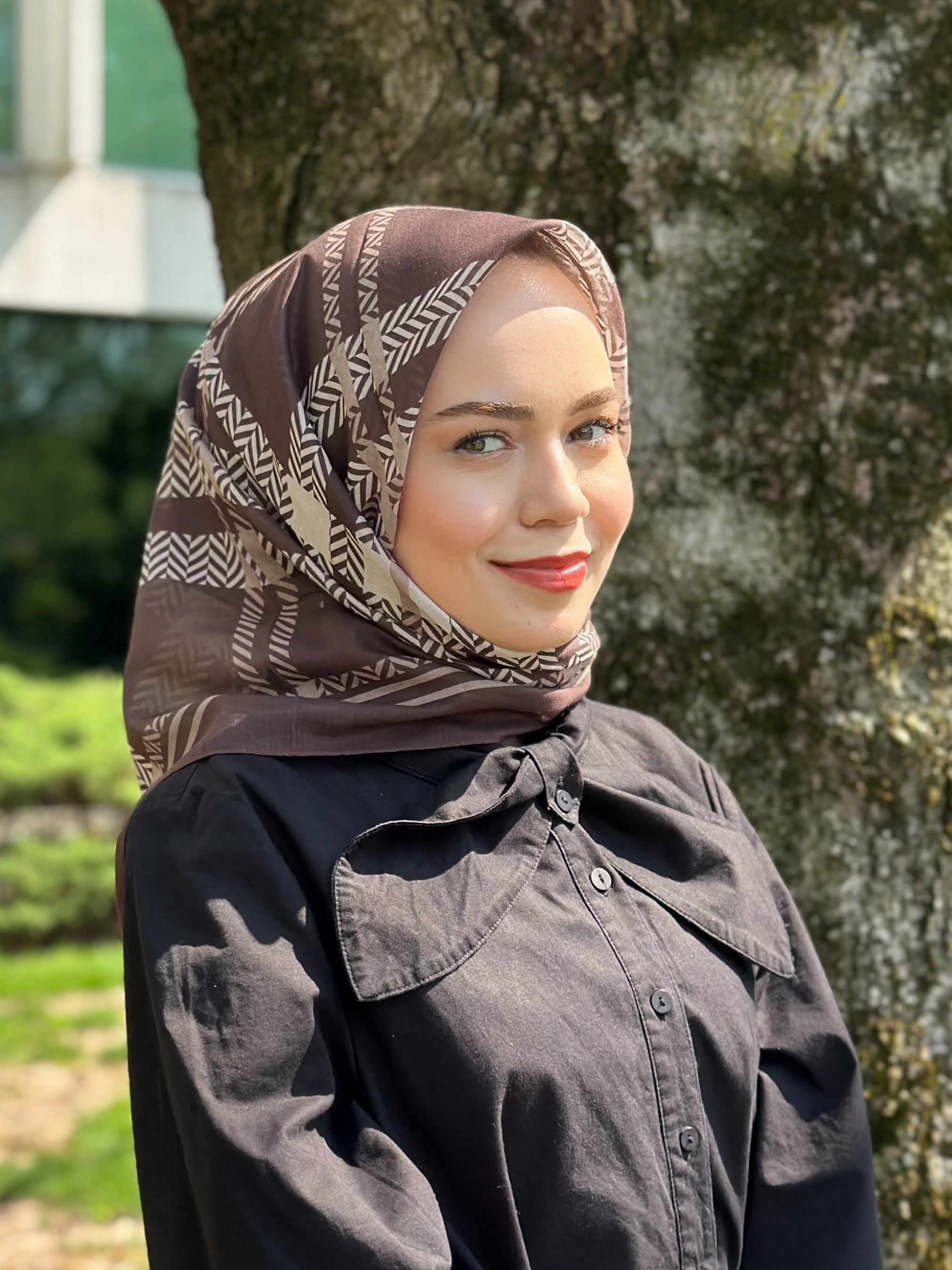 Plaid Square Scarf - Brown