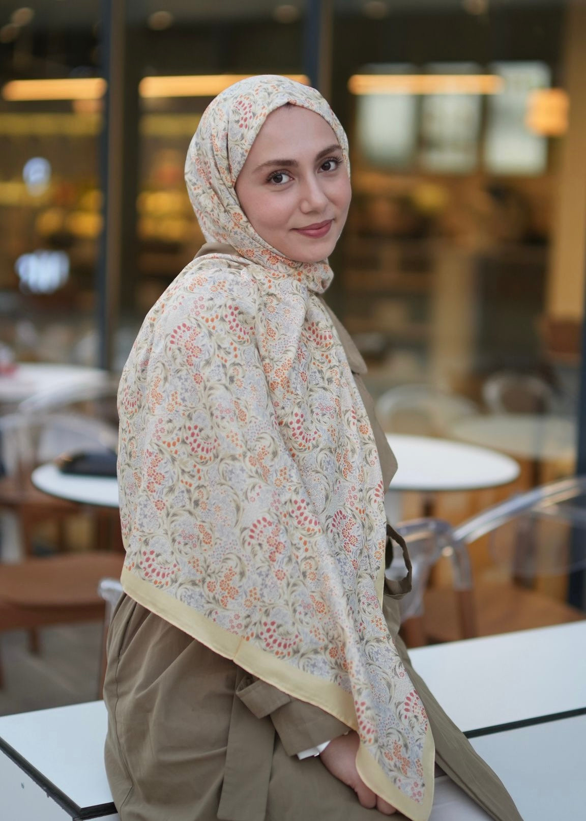 Nazeen Pattern Hijab - Butter Yellow