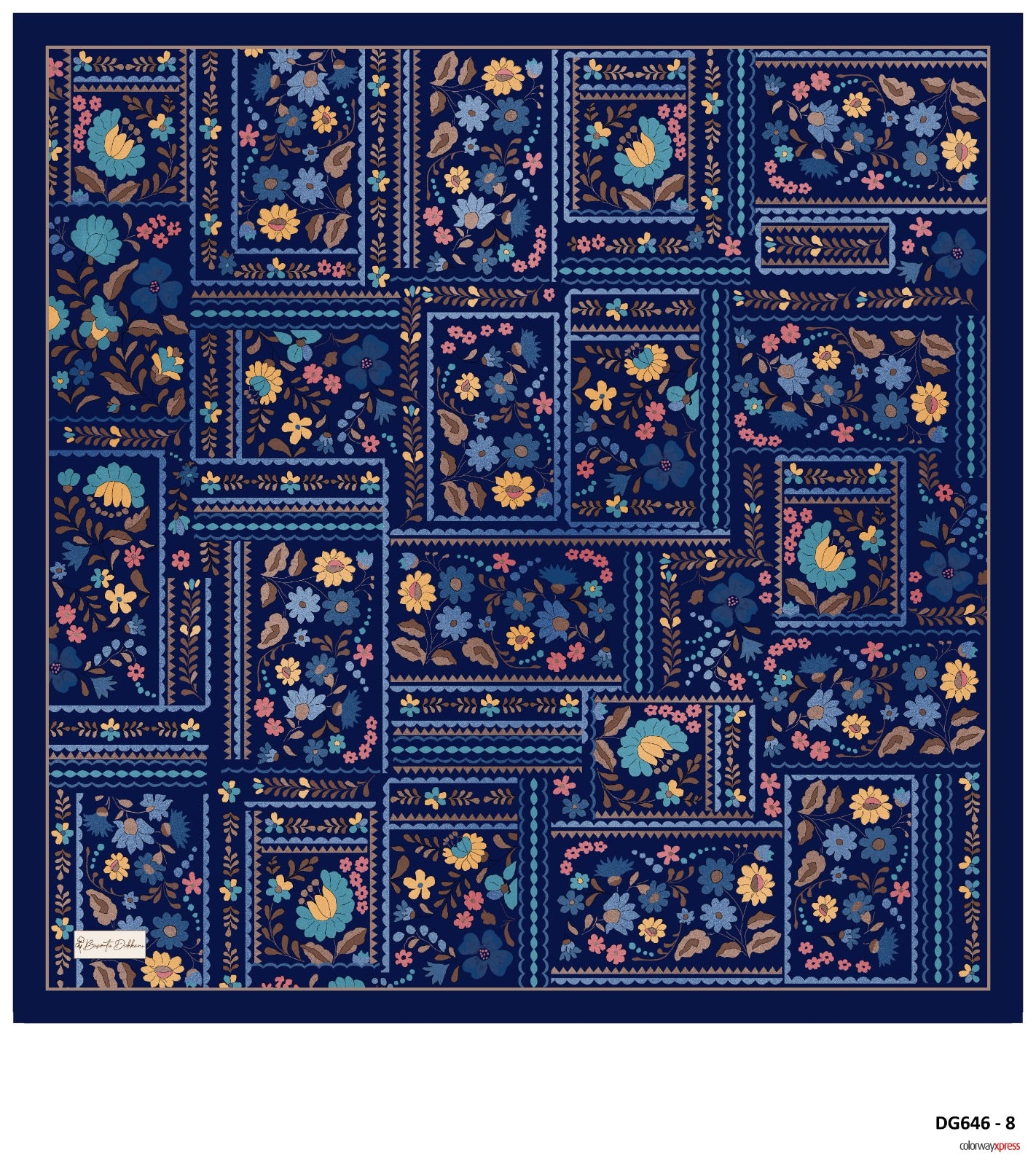 Spring Mosaic Square Scarf - Midnight Blue