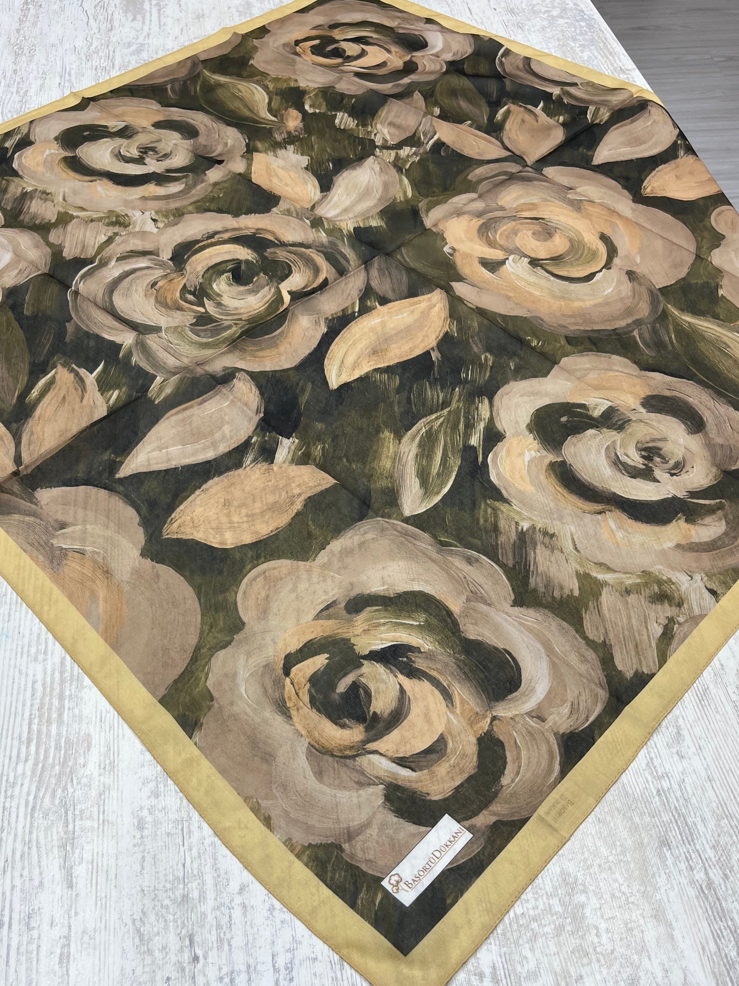 Rosara Square Scarf - Brown, Green, Mustard