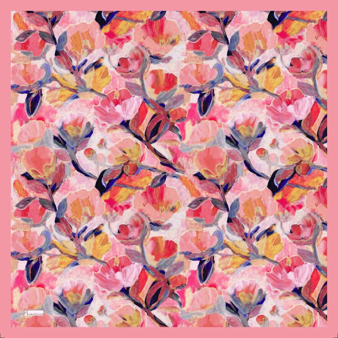 Floral Brush Square Scarf - Cotton Candy
