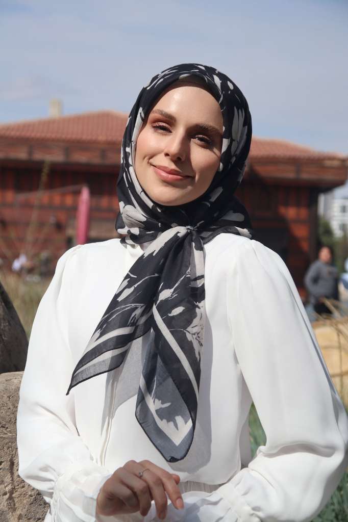 Silk Garden Square Scarf - Black