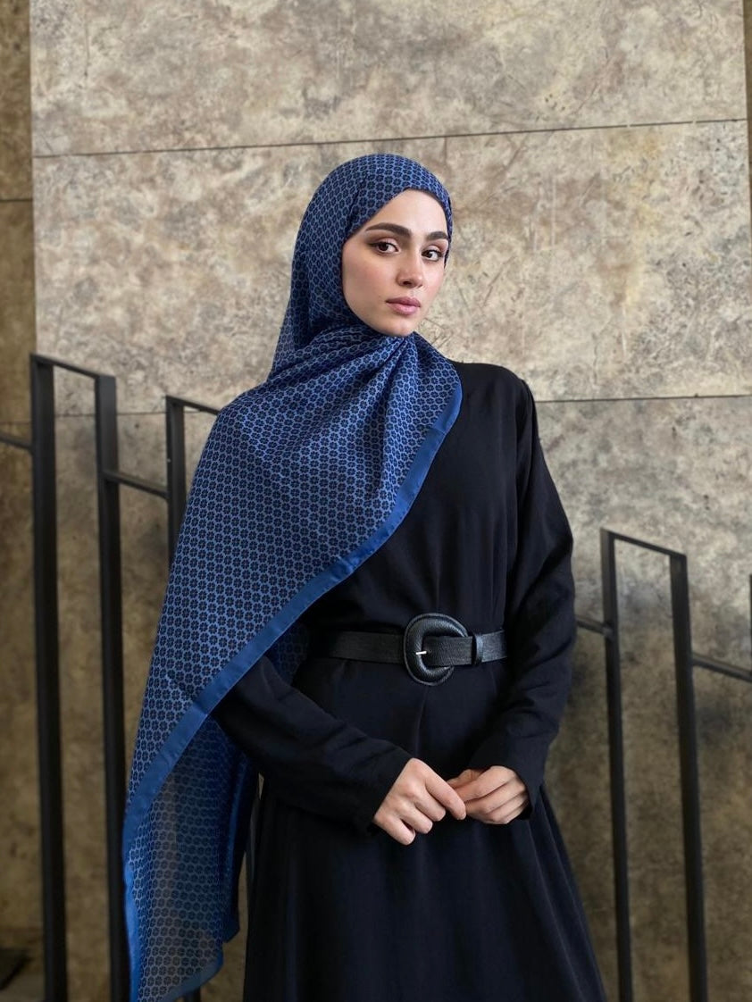 Clover Pattern Hijab - Denim Blue