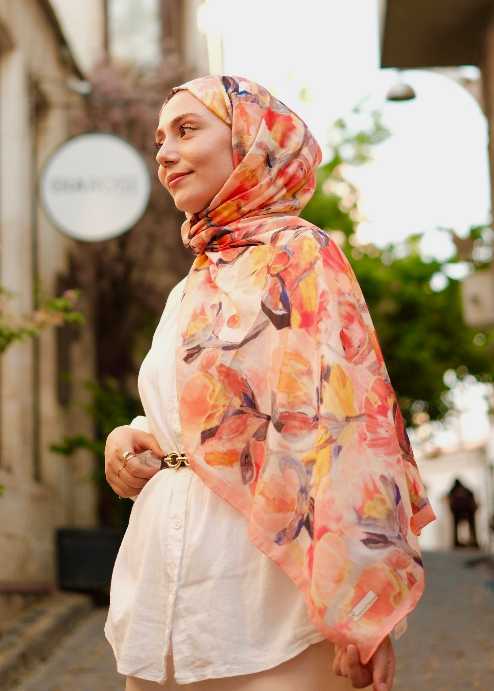 Floral Brush Hijab - Cantaloupe