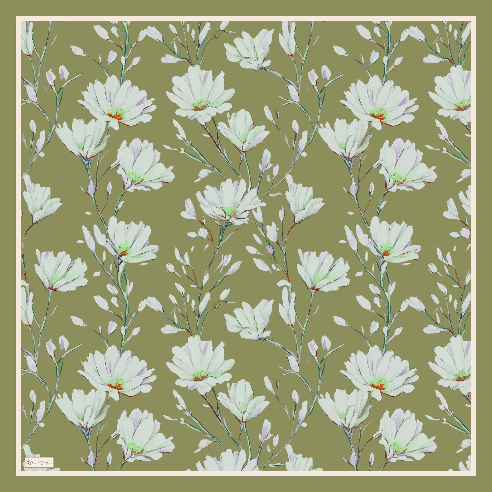 Silk Garden Square Scarf - Olive Green