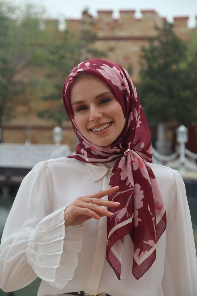 Silk Garden Square Scarf - Wine