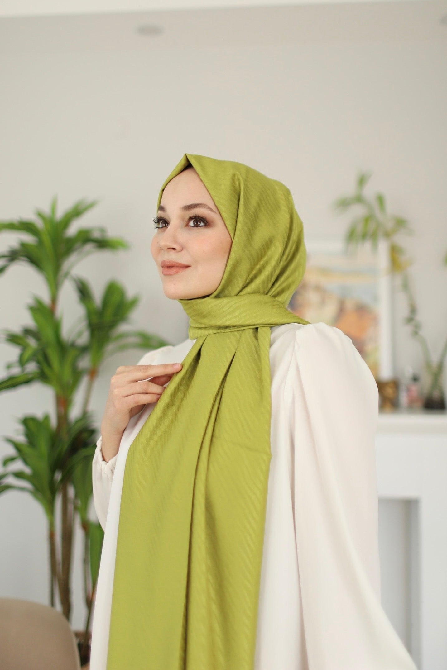 Jacquard Hijab - Olive Green