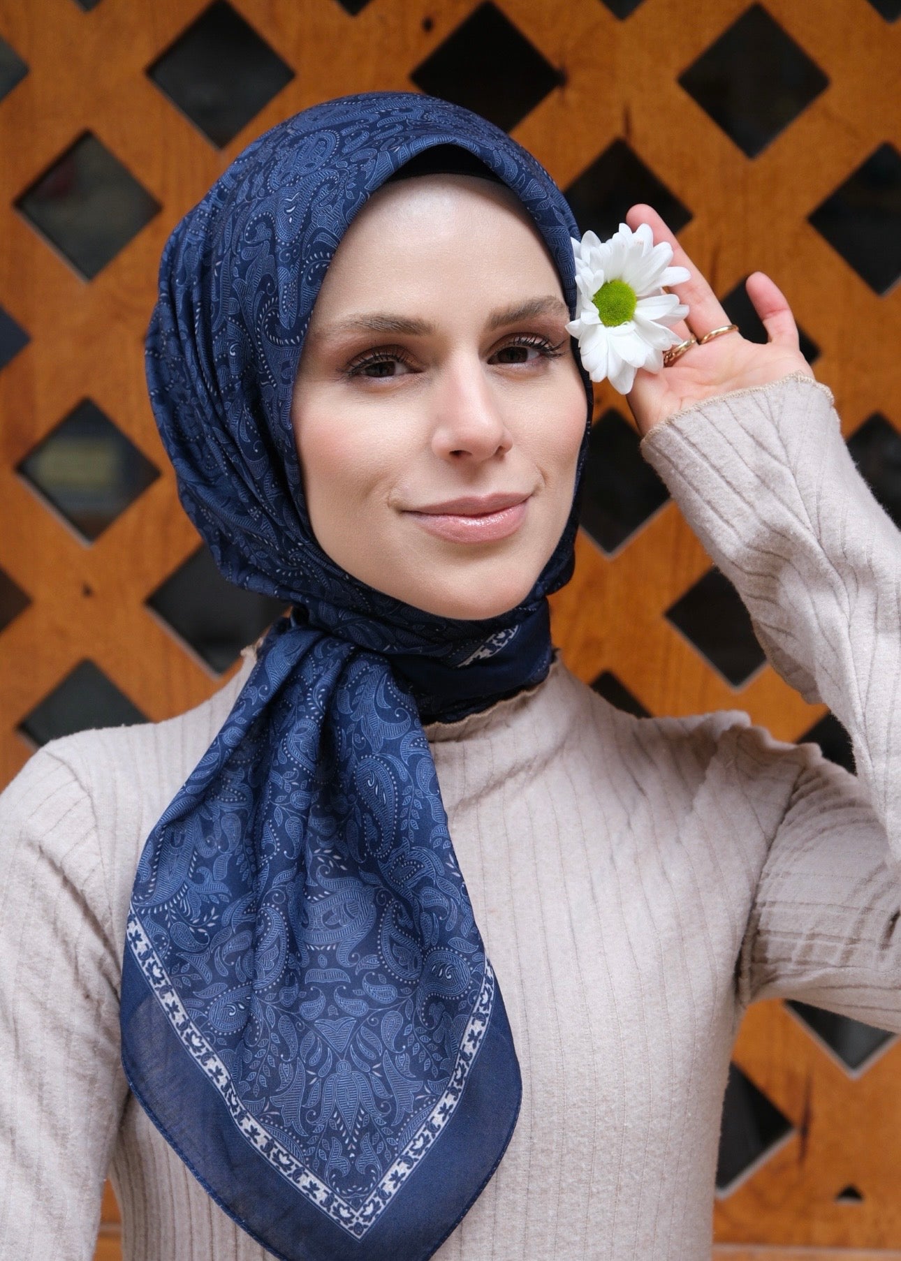 Scheherazade Square Scarf - Navy Blue