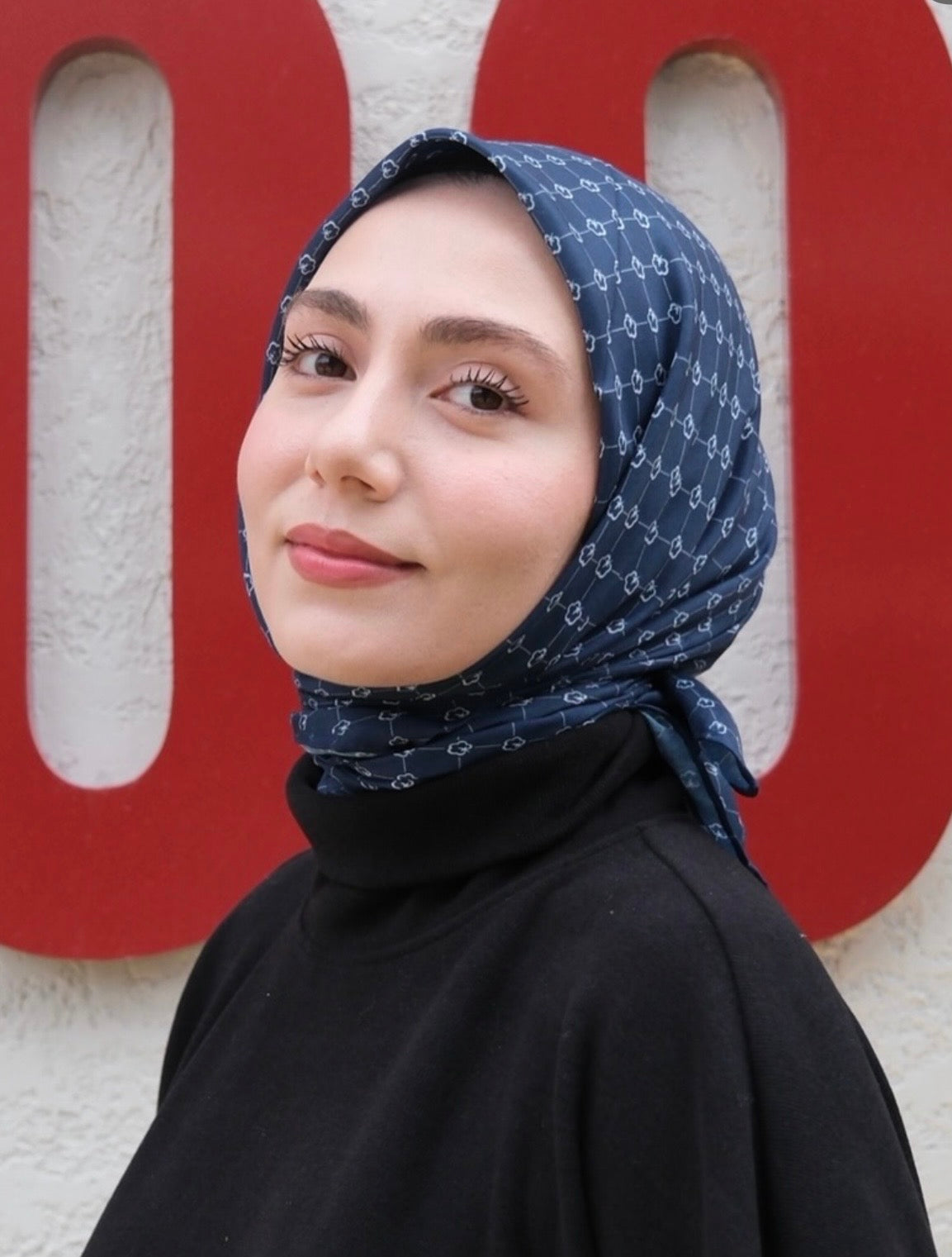 Monogram Square Scarf - Navy Blue