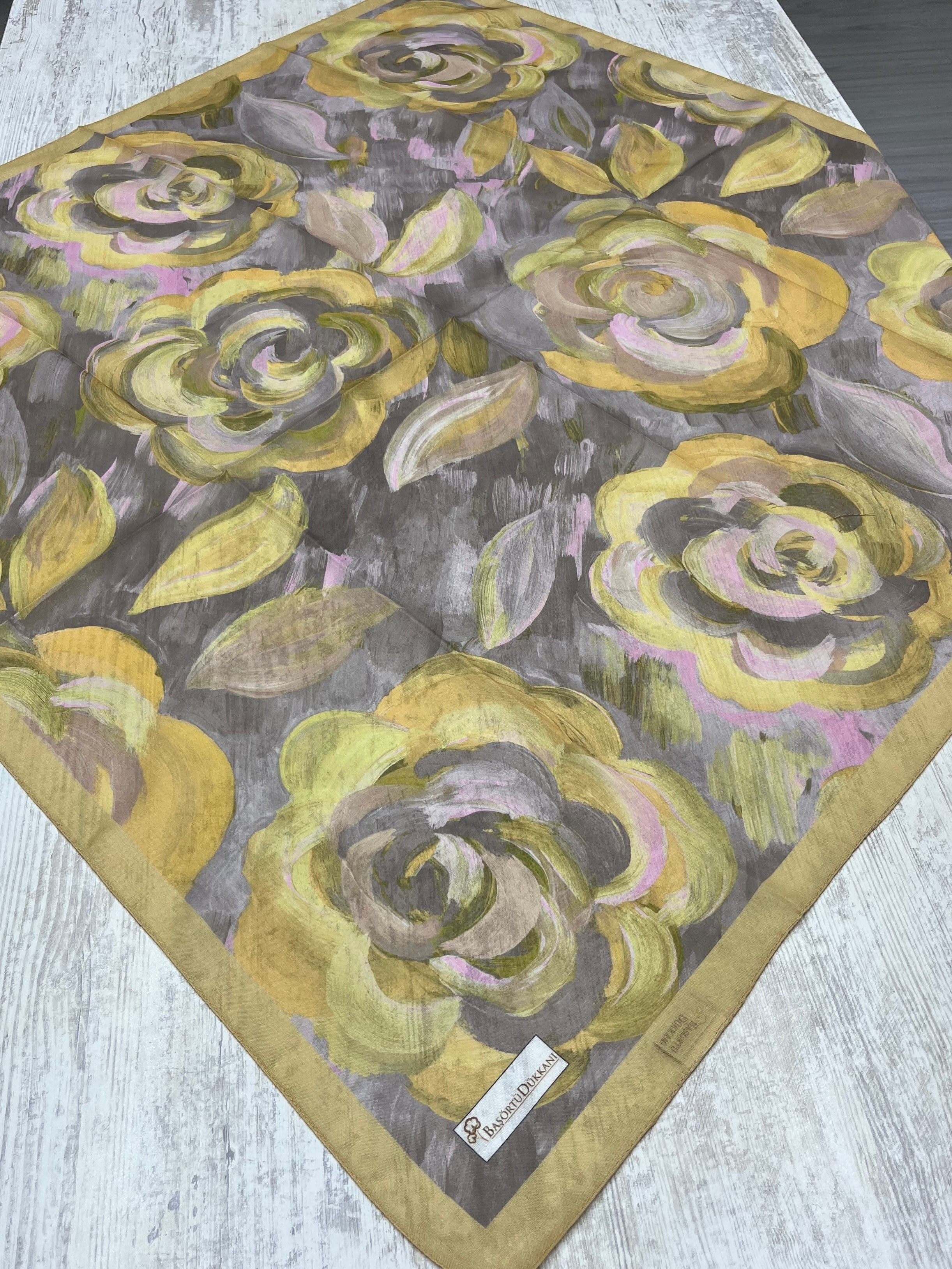 Rosara Square Scarf - Mustard Grey