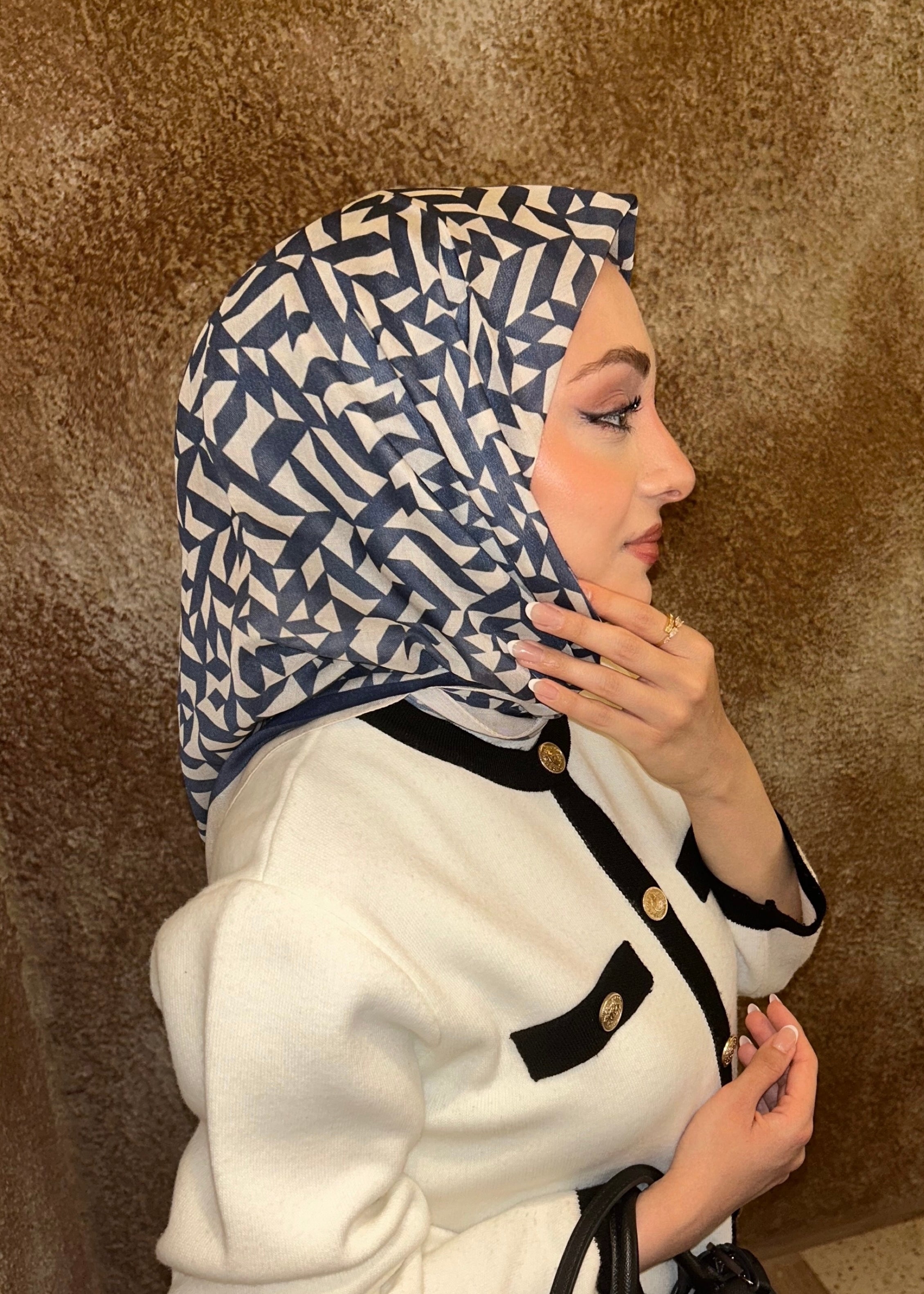 Geometric Aura Square Scarf - Denim