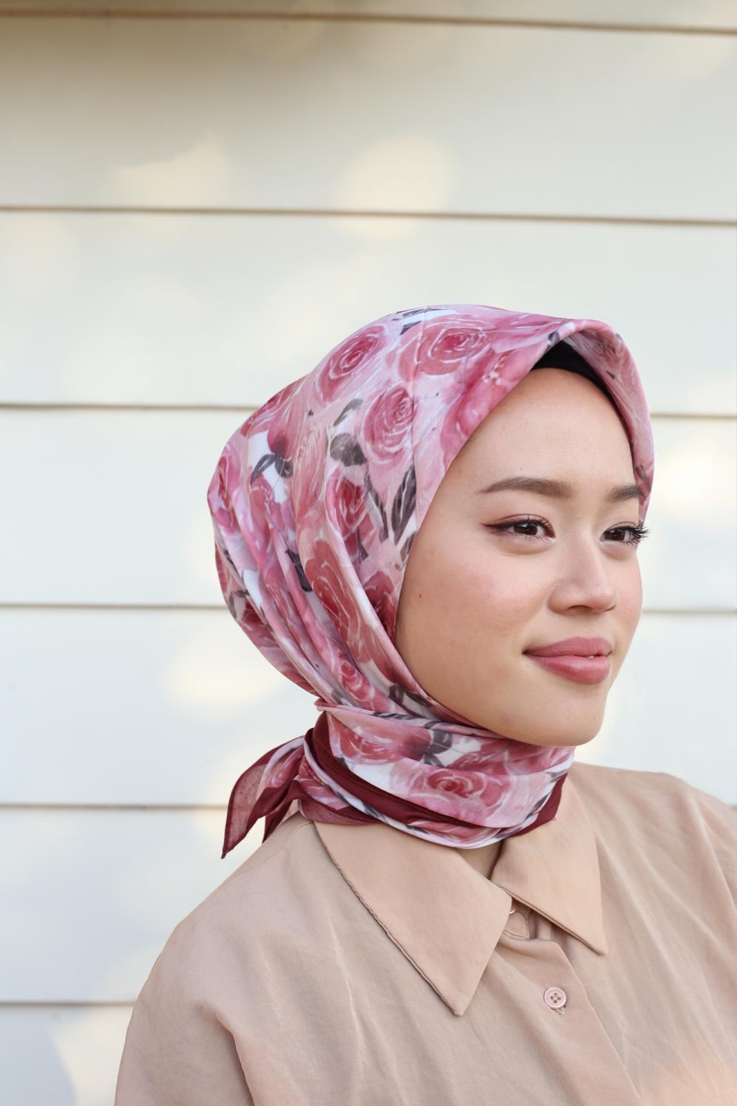 Rose Square Scarf - Wine Pink