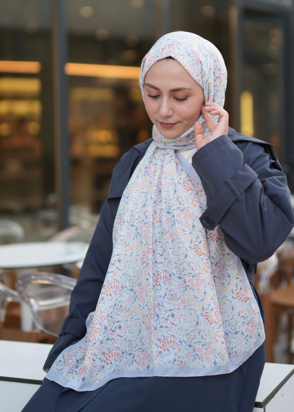 Nazeen Pattern Hijab - Pastel Blue