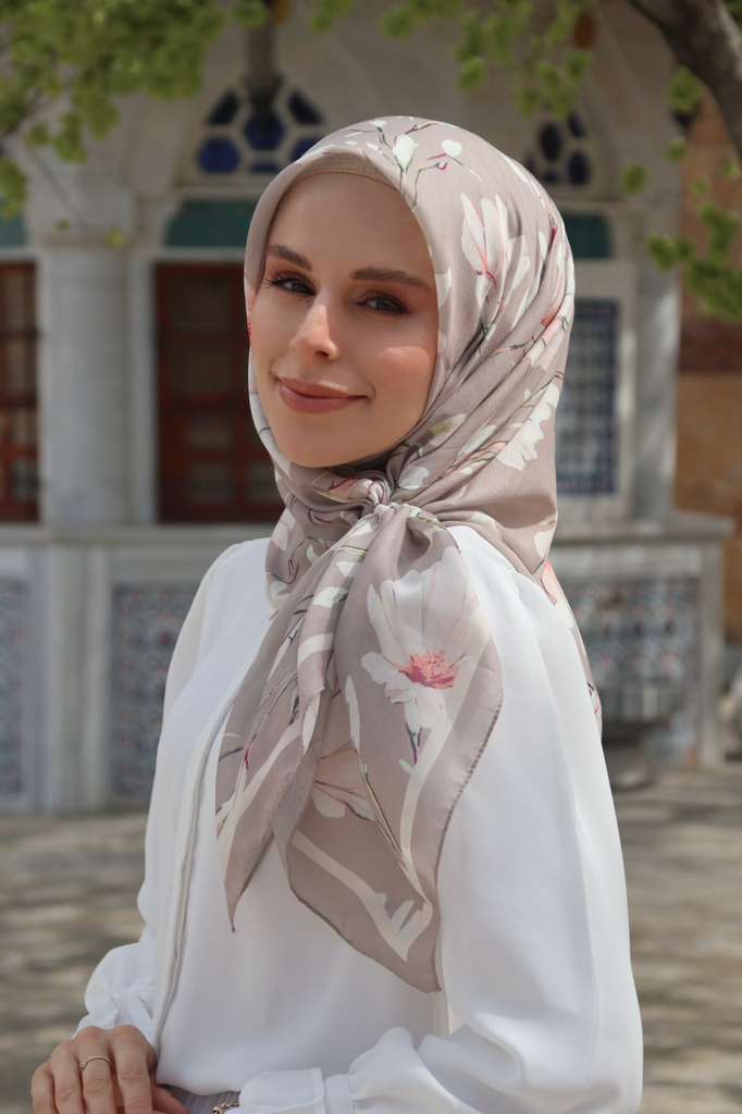 Silk Garden Square Scarf - Earth Beige