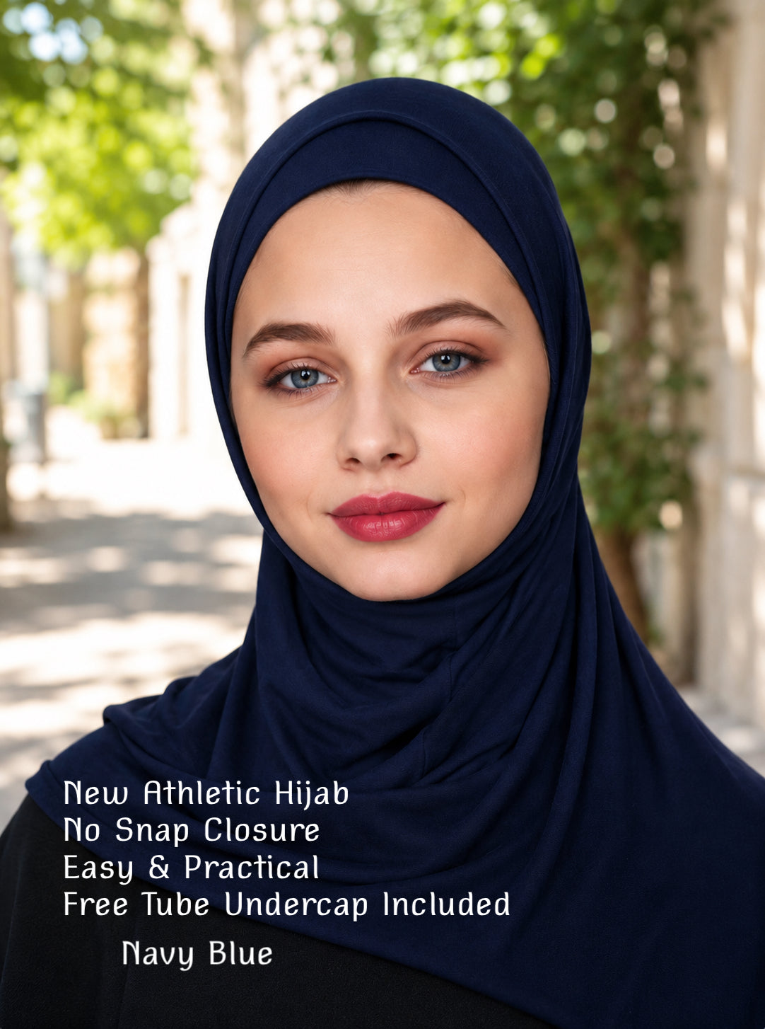 New Navy Blue Athletic Hijab – No Snap Closure | Sports Hijab with Free Undercap