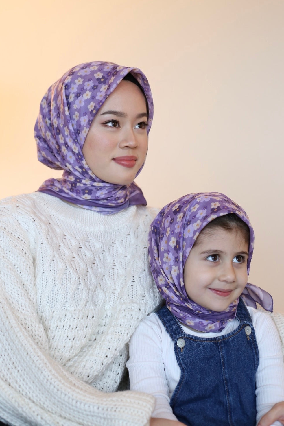 Mom & Kids Square Scarf - Lilac Wildflowers