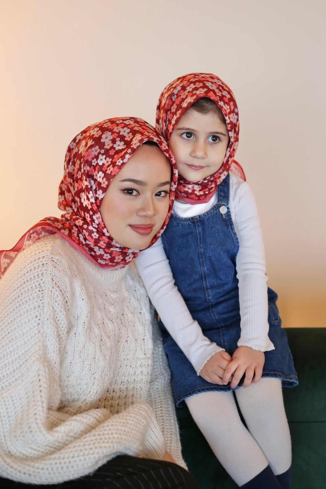 Mom & Kids Square Scarf - Burgundy Wildflowers