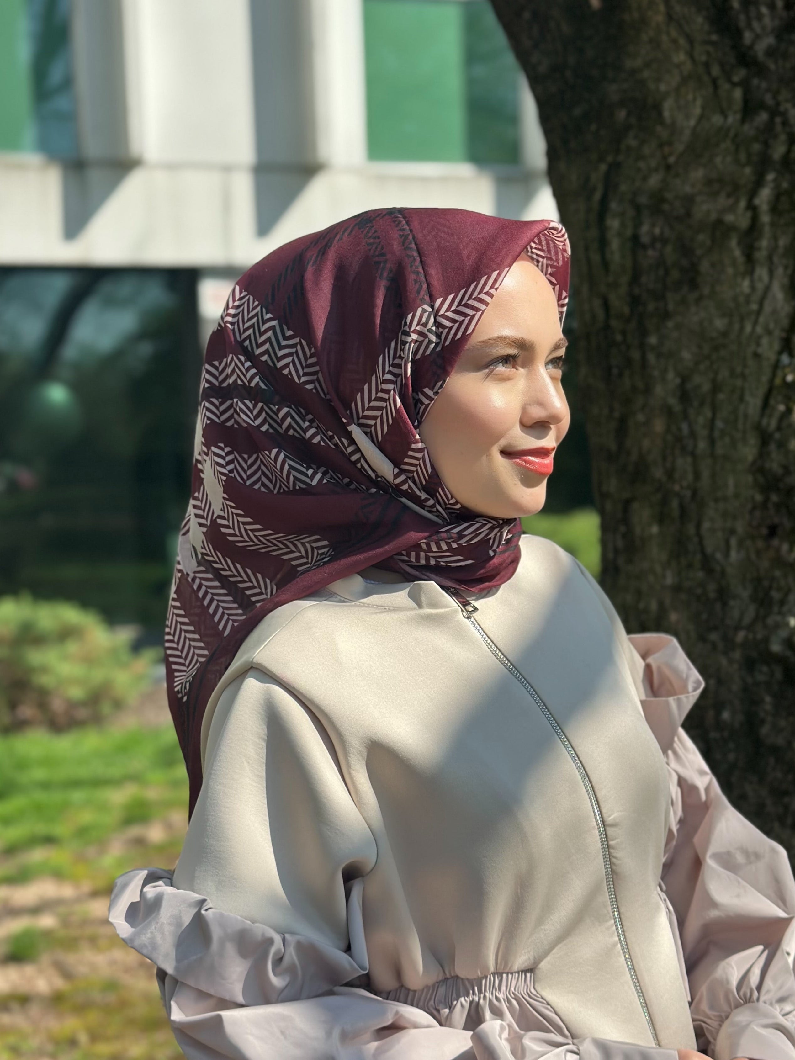 Plaid Square Scarf - Burgundy