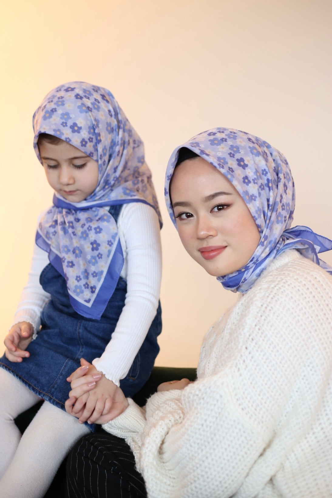 Mom & Kids Square Scarf - Blue Wildflowers